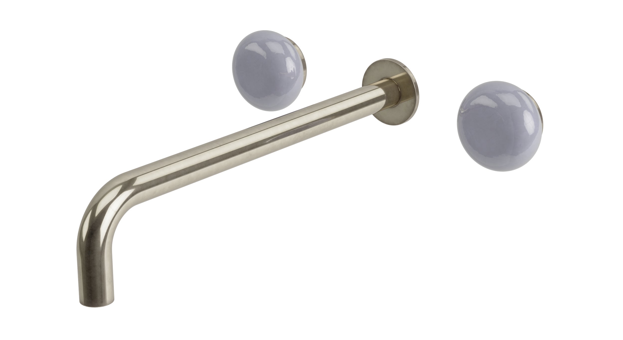 Foundry Two Handle Wall Mount 12" Lavatory Faucet with Pebble Ceramic Knob Handles in French Nickel