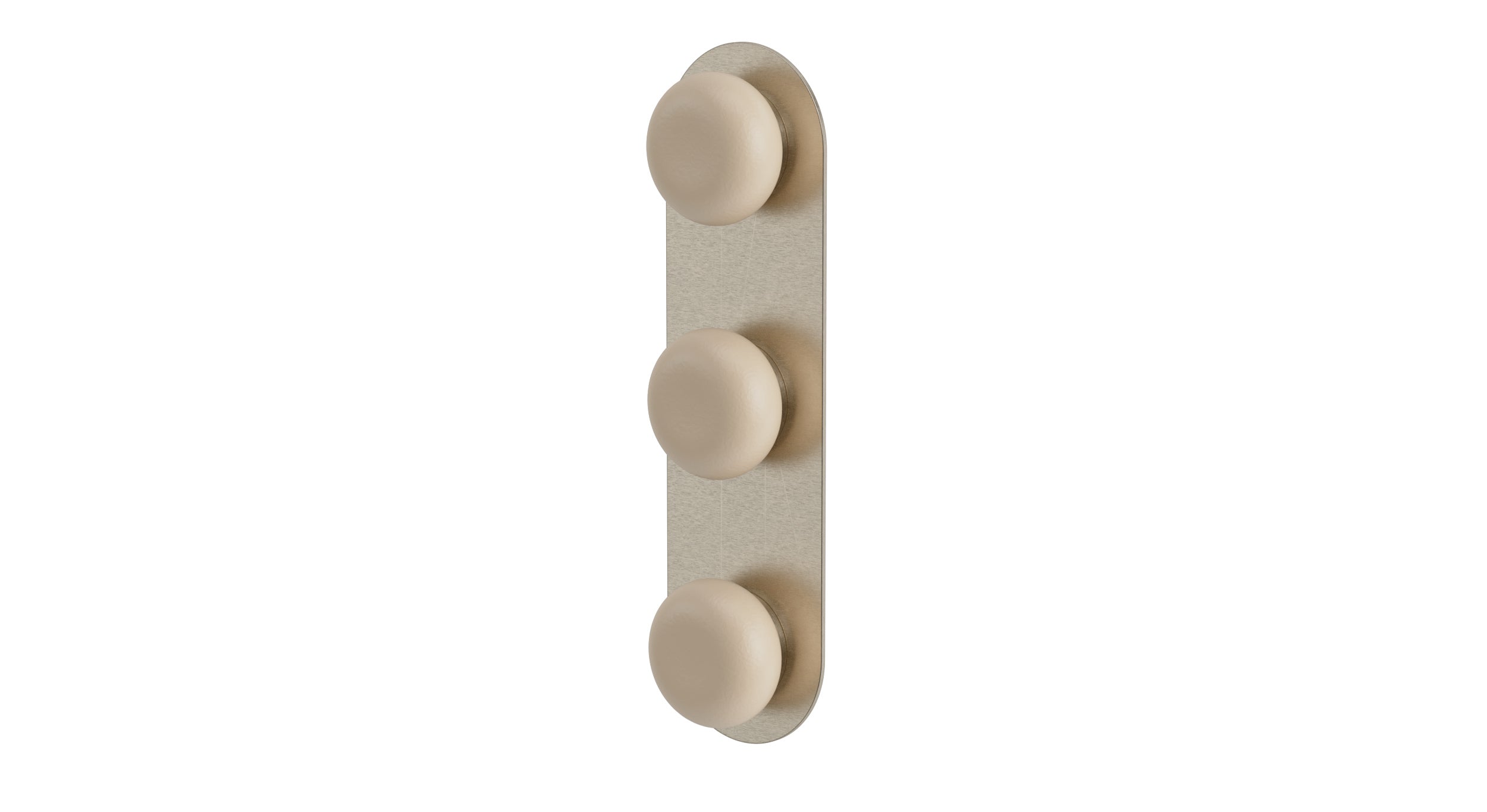 Foundry Three Handle Wall Mount Shower Trim with Pebble Ceramic Knob Handles in Satin Nickel
