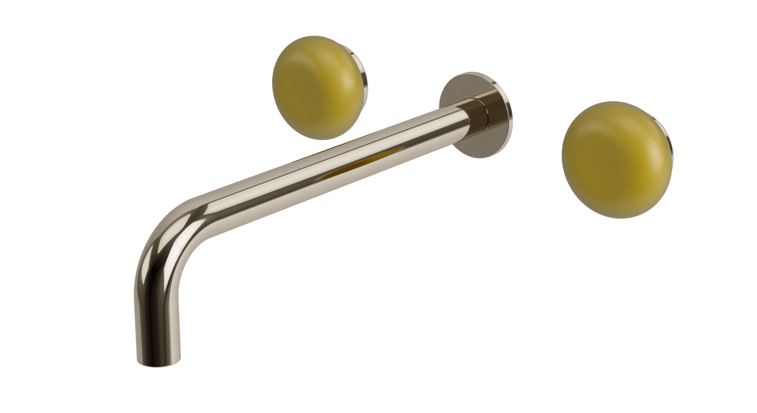 Foundry Two Handle Wall Mount 10" Lavatory Faucet with Pebble Ceramic Knob Handles in Polished Nickel
