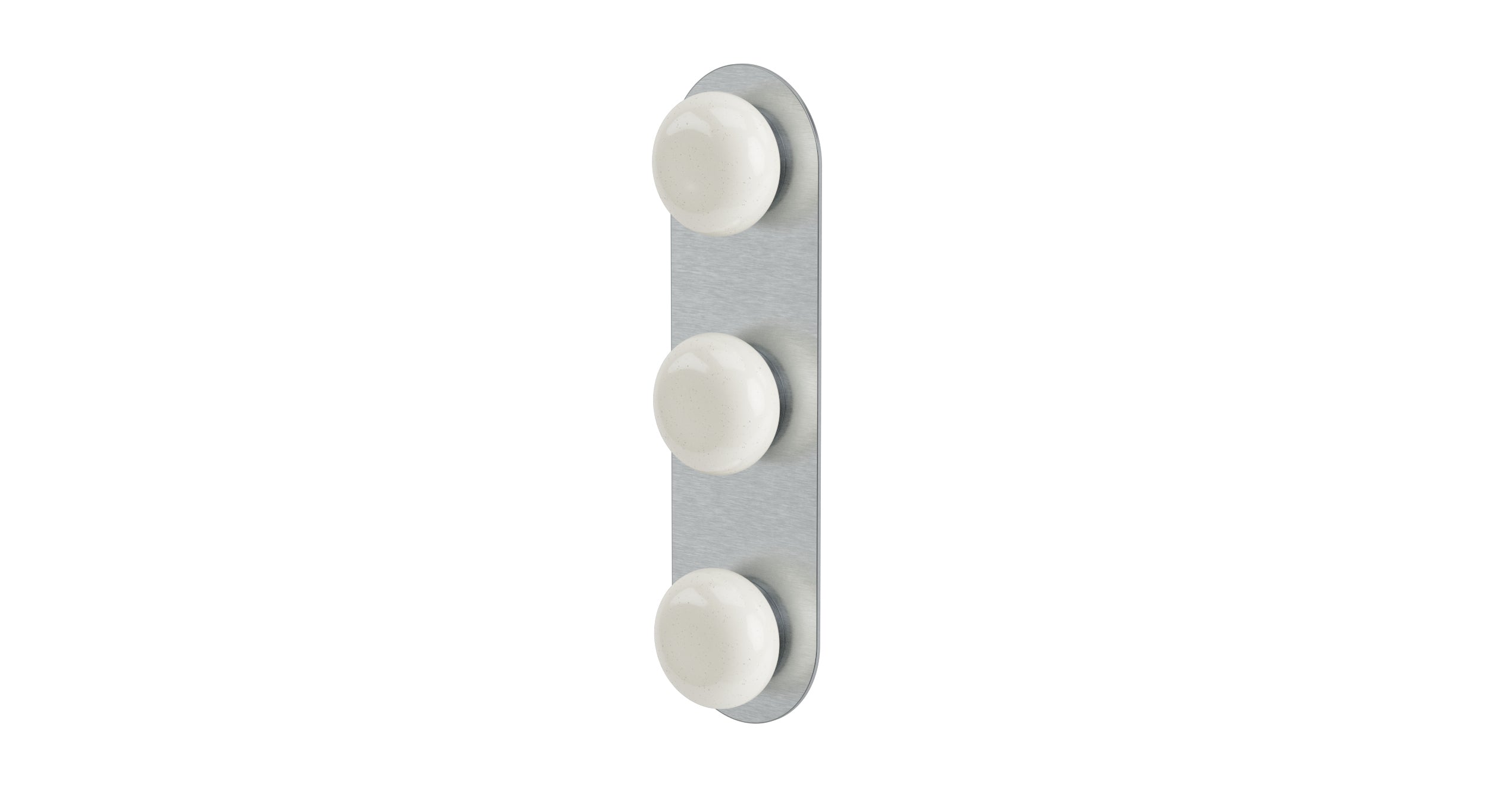 Foundry Three Handle Wall Mount Shower Trim with Pebble Ceramic Knob Handles in Satin Chrome