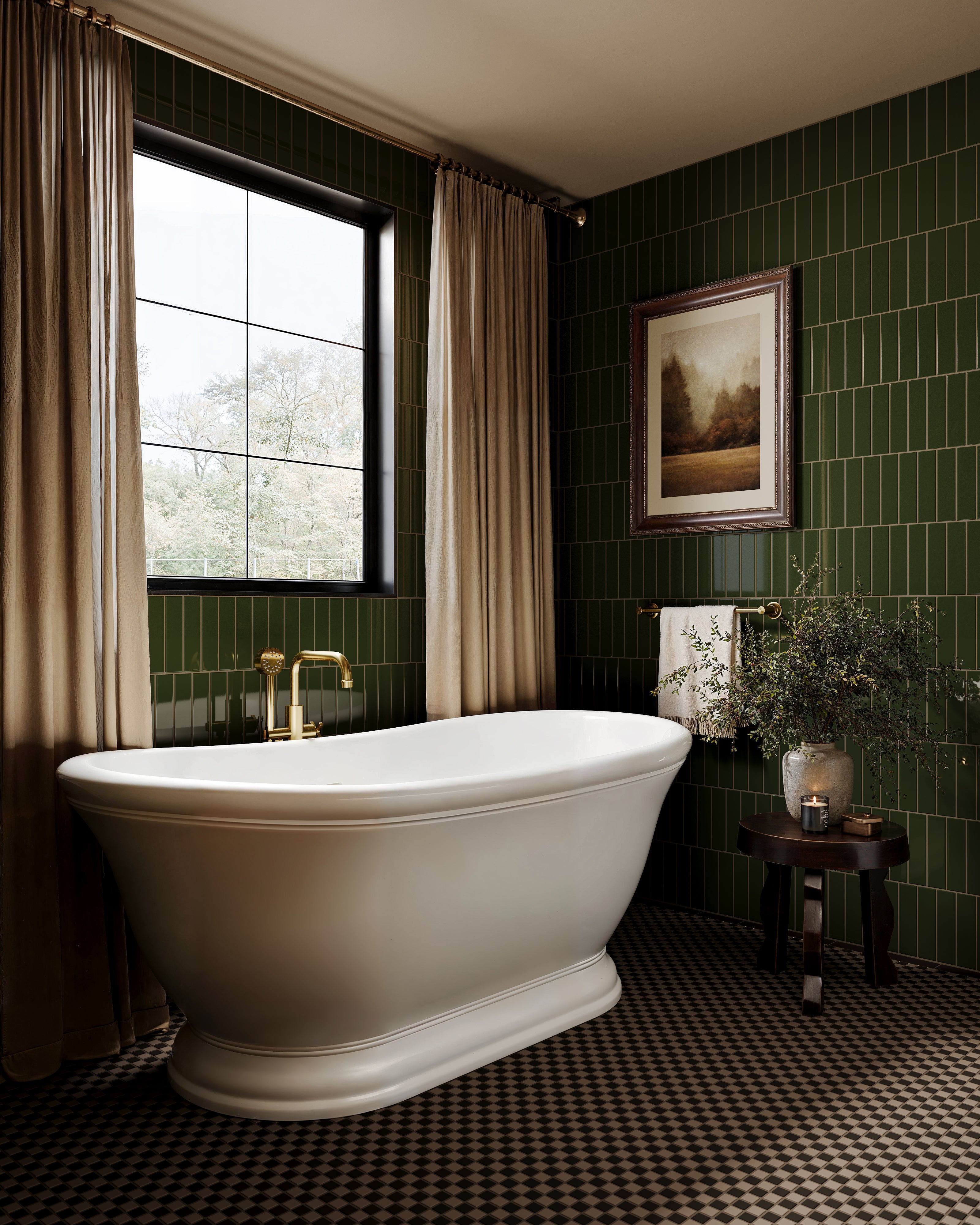 1x1 Checkerboard Sheeted Original Ceramic Tile in Cardamom Matte & Raven Matte
