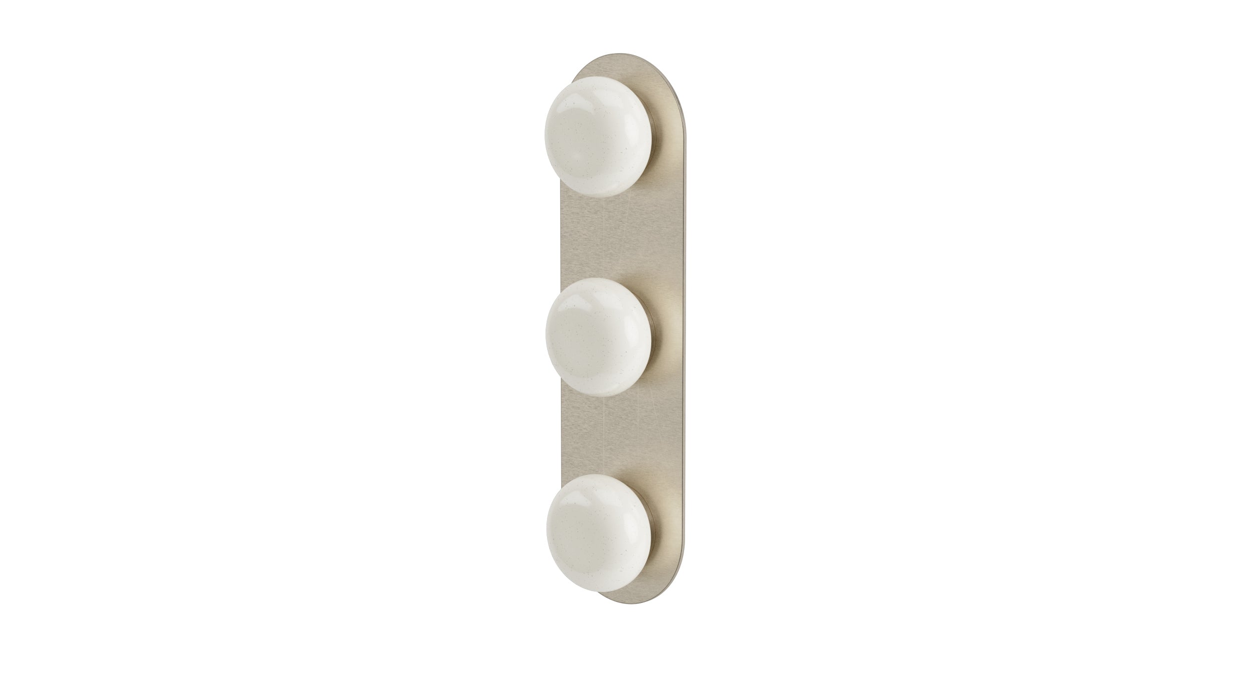 Foundry Three Handle Wall Mount Shower Trim with Pebble Ceramic Knob Handles in Satin Nickel