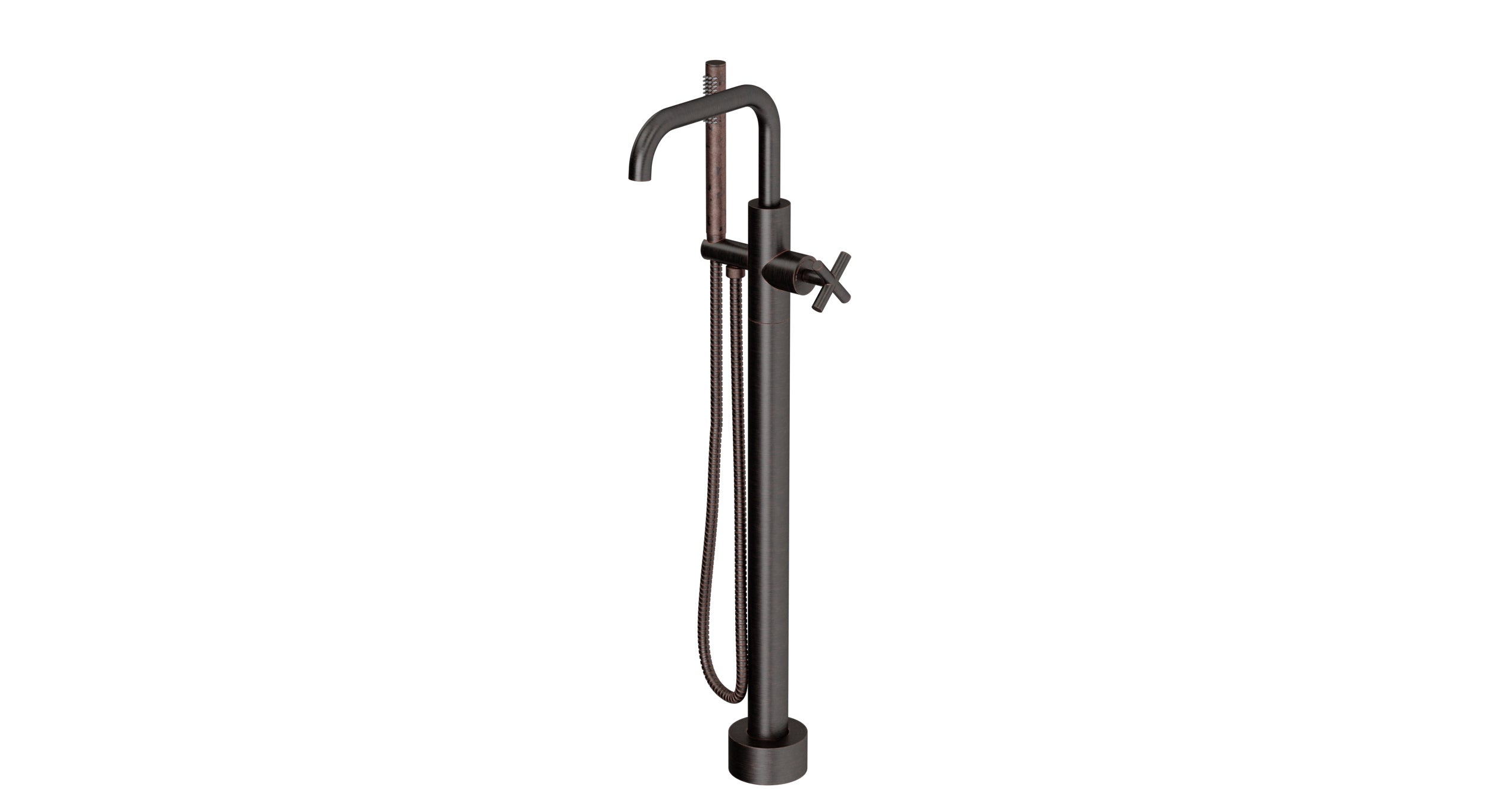 Contour One Handle Floor Mount Squaretop Bath Trim with Hand Shower and Soft Cross Handle in Antique Bronze