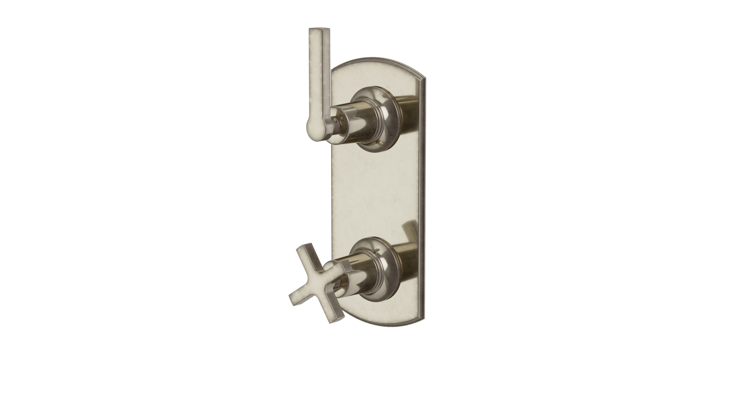 Emerson Two Handle Wall Mount Shower Trim with Classic Cross/Classic Lever Handles in French Nickel