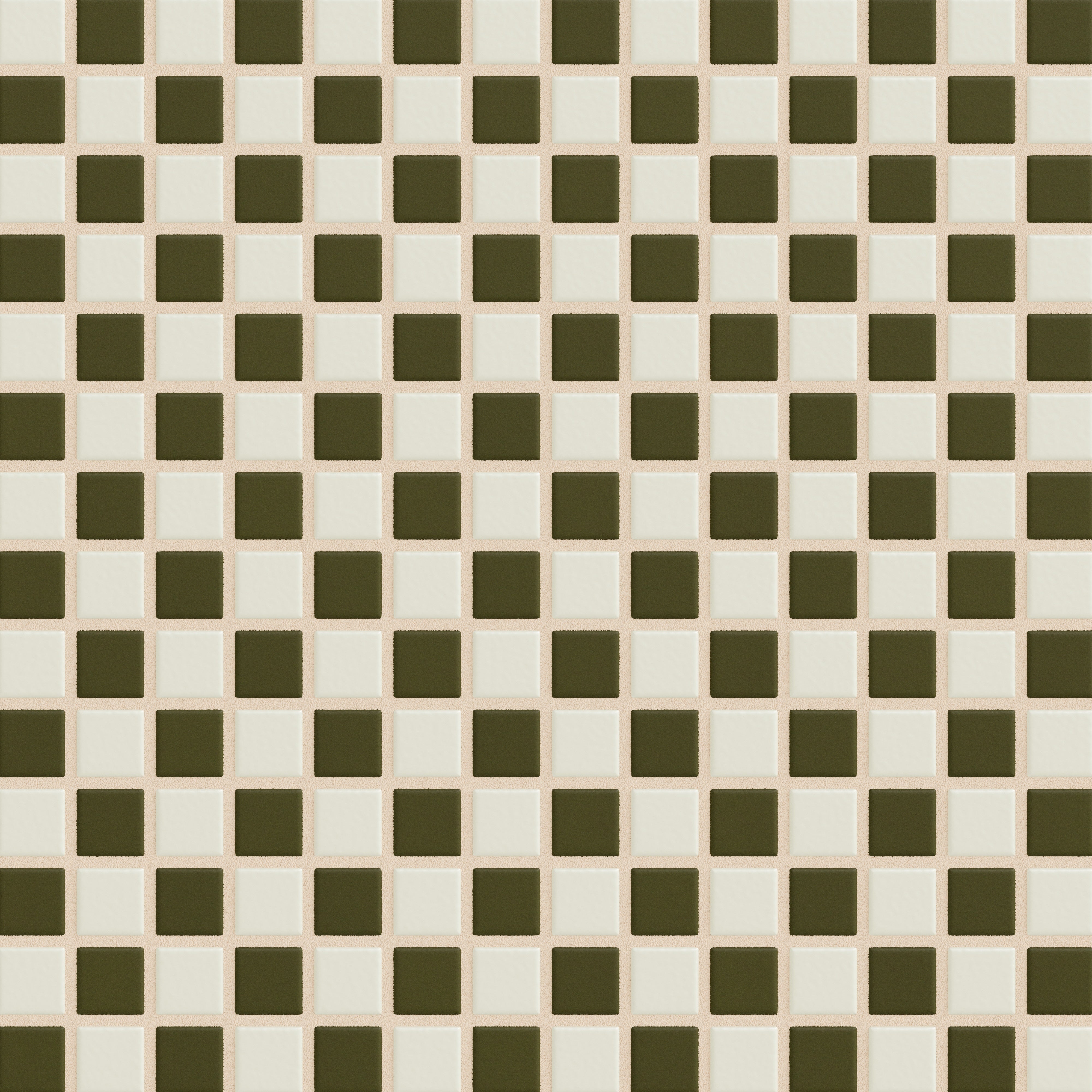 1x1 Checkerboard Sheeted Original Ceramic Tile in Limewash Matte & Bonsai Matte