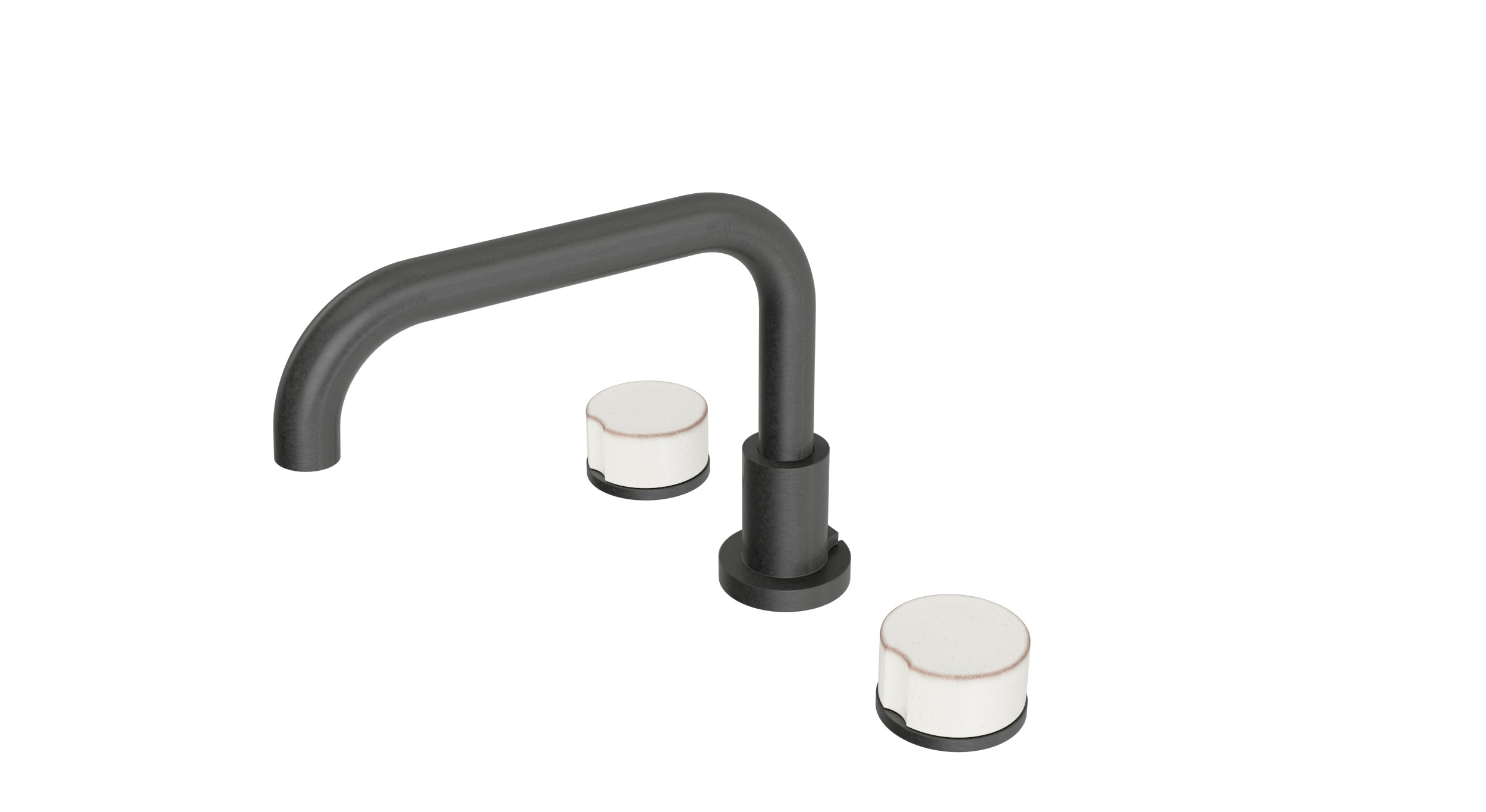 Foundry Two Handle Deck Mount Squaretop Bath Trim with Groove Ceramic Knob Handles in Blackened Nickel