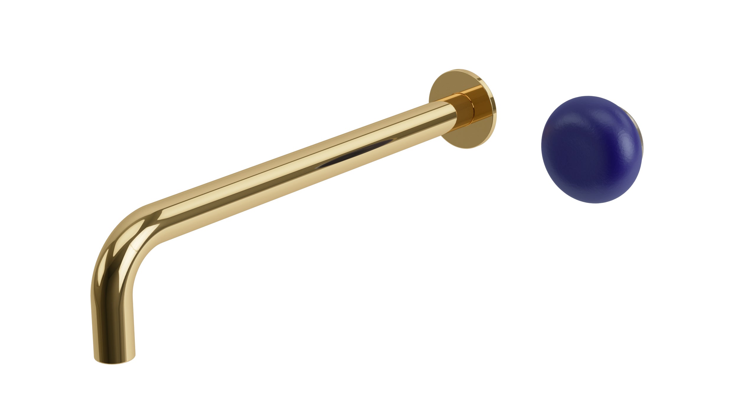Foundry One Handle Wall Mount 12" Lavatory Faucet with Pebble Ceramic Knob Handle in Polished Brass