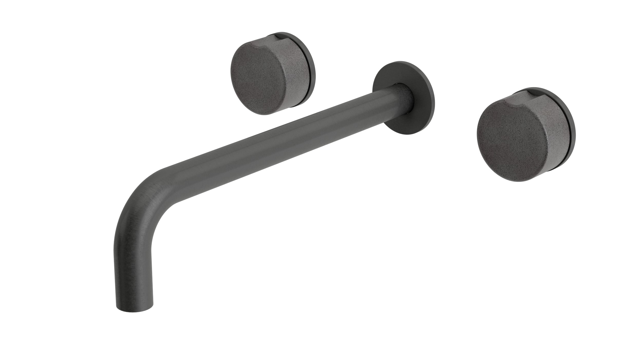 Foundry Two Handle Wall Mount 10" Lavatory Faucet with Groove Ceramic Knob Handles in Blackened Nickel