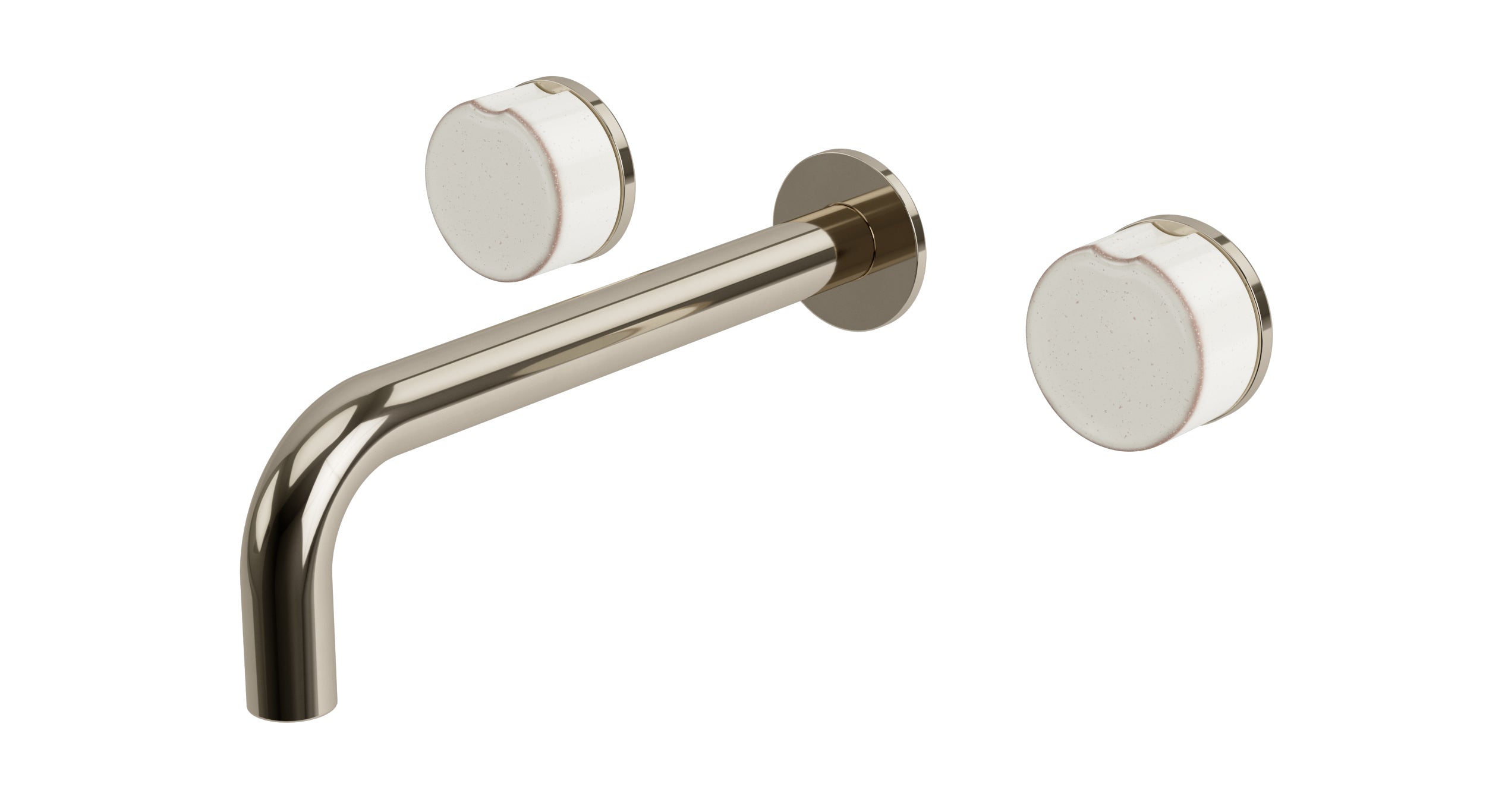 Foundry Two Handle Wall Mount 7.5" Lavatory Faucet with Groove Ceramic Knob Handles in Polished Nickel