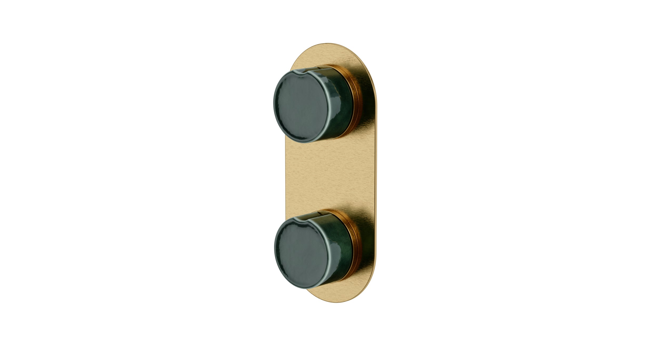 Foundry Two Handle Wall Mount Shower Trim with Groove Ceramic Knob Handles in Satin Brass