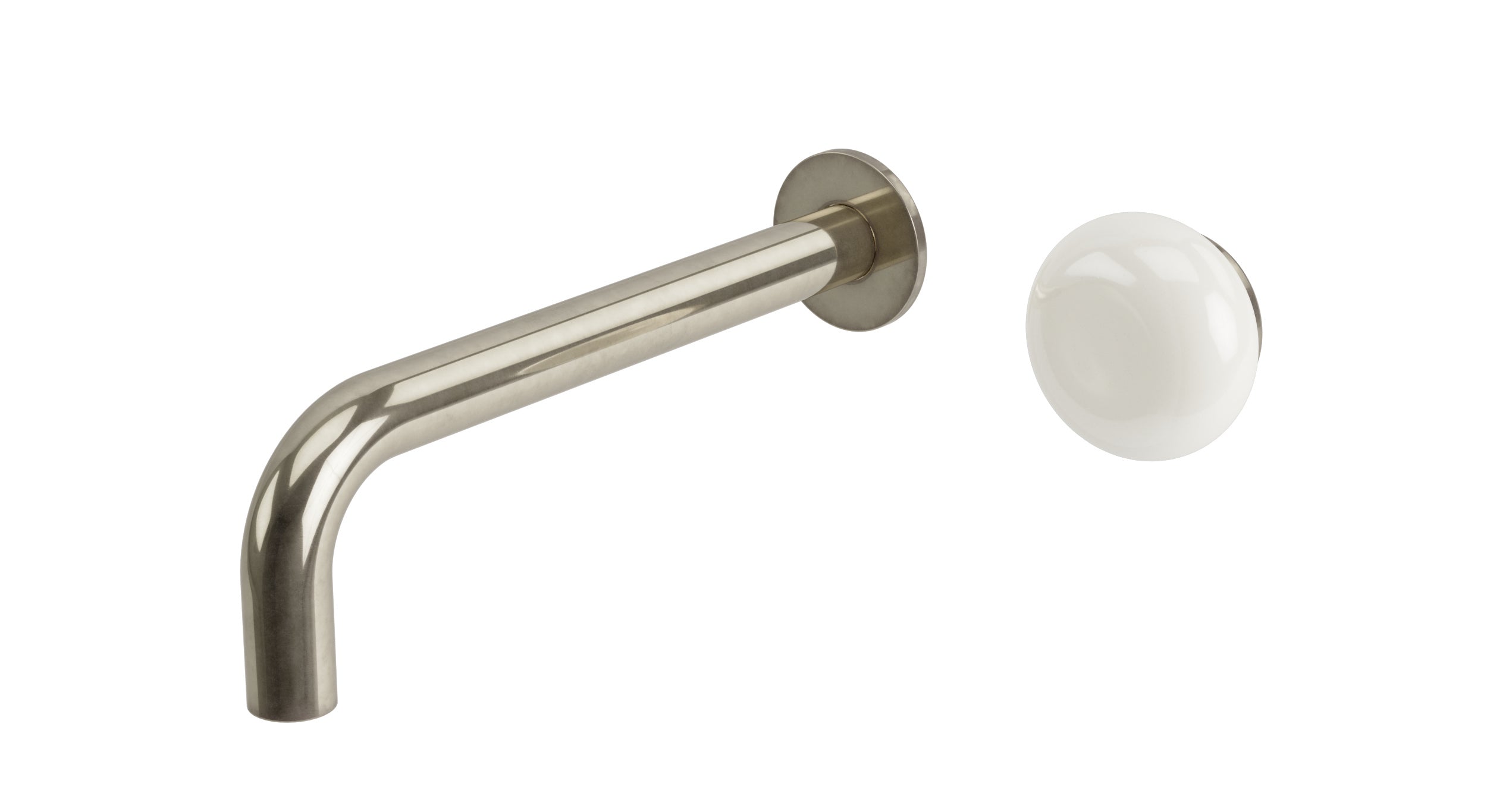 Foundry One Handle Wall Mount 7.5" Lavatory Faucet with Pebble Ceramic Knob Handle in French Nickel