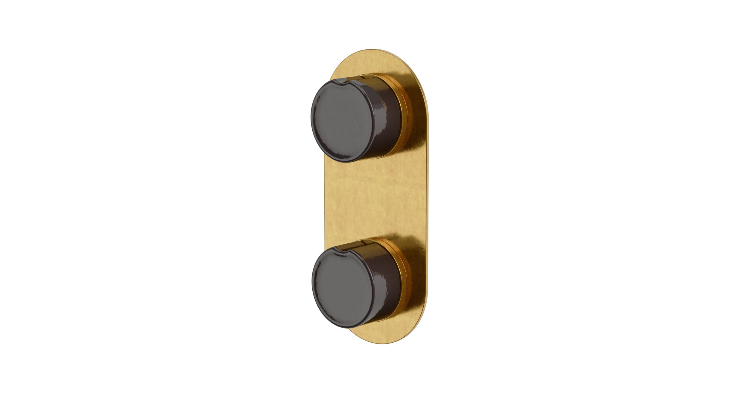 Foundry Two Handle Wall Mount Shower Trim with Groove Ceramic Knob Handles in French Brass