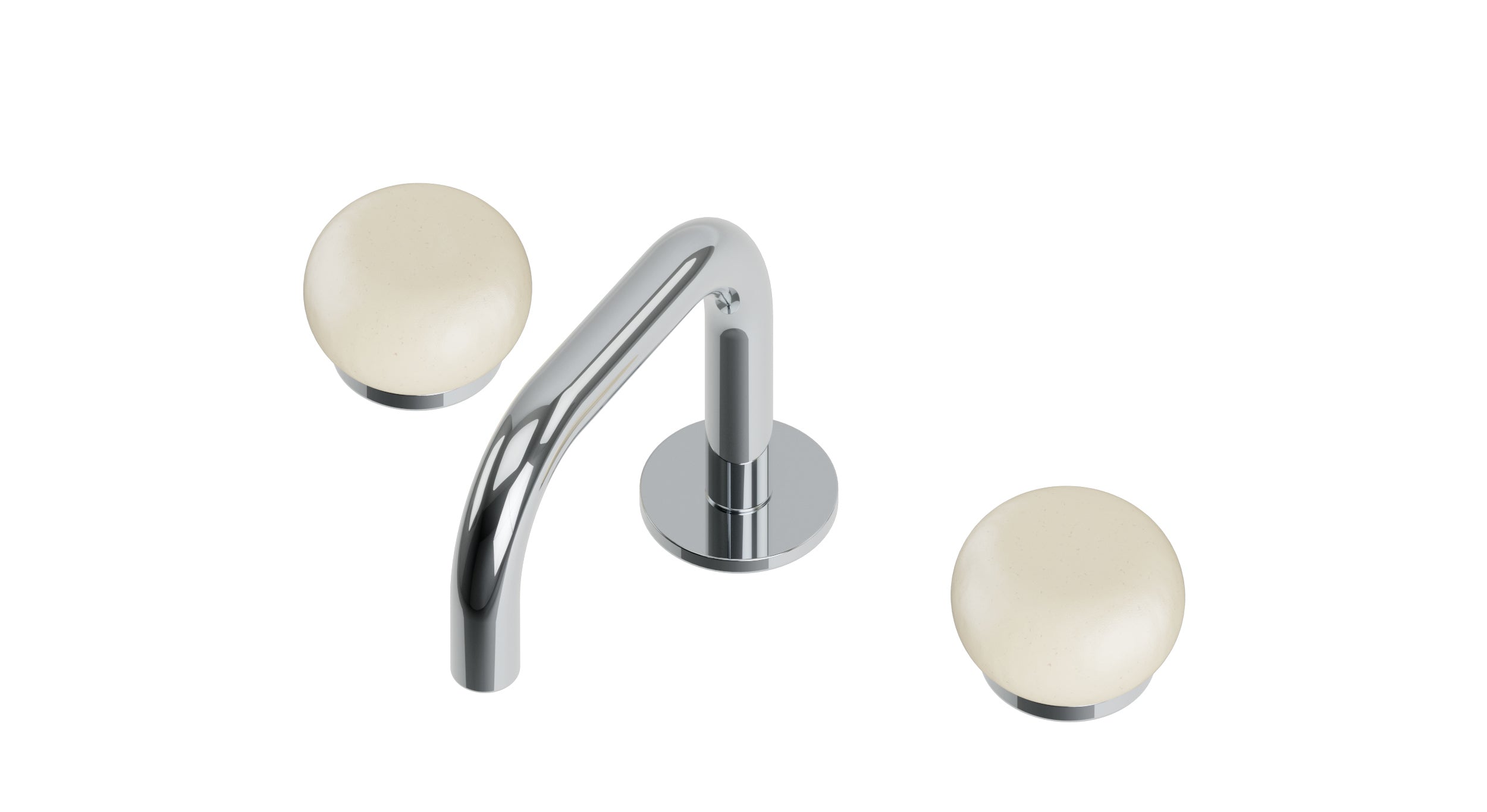 Foundry Two Handle Deck Mount Squaretop Lavatory Faucet with Pebble Ceramic Knob Handles in Polished Chrome