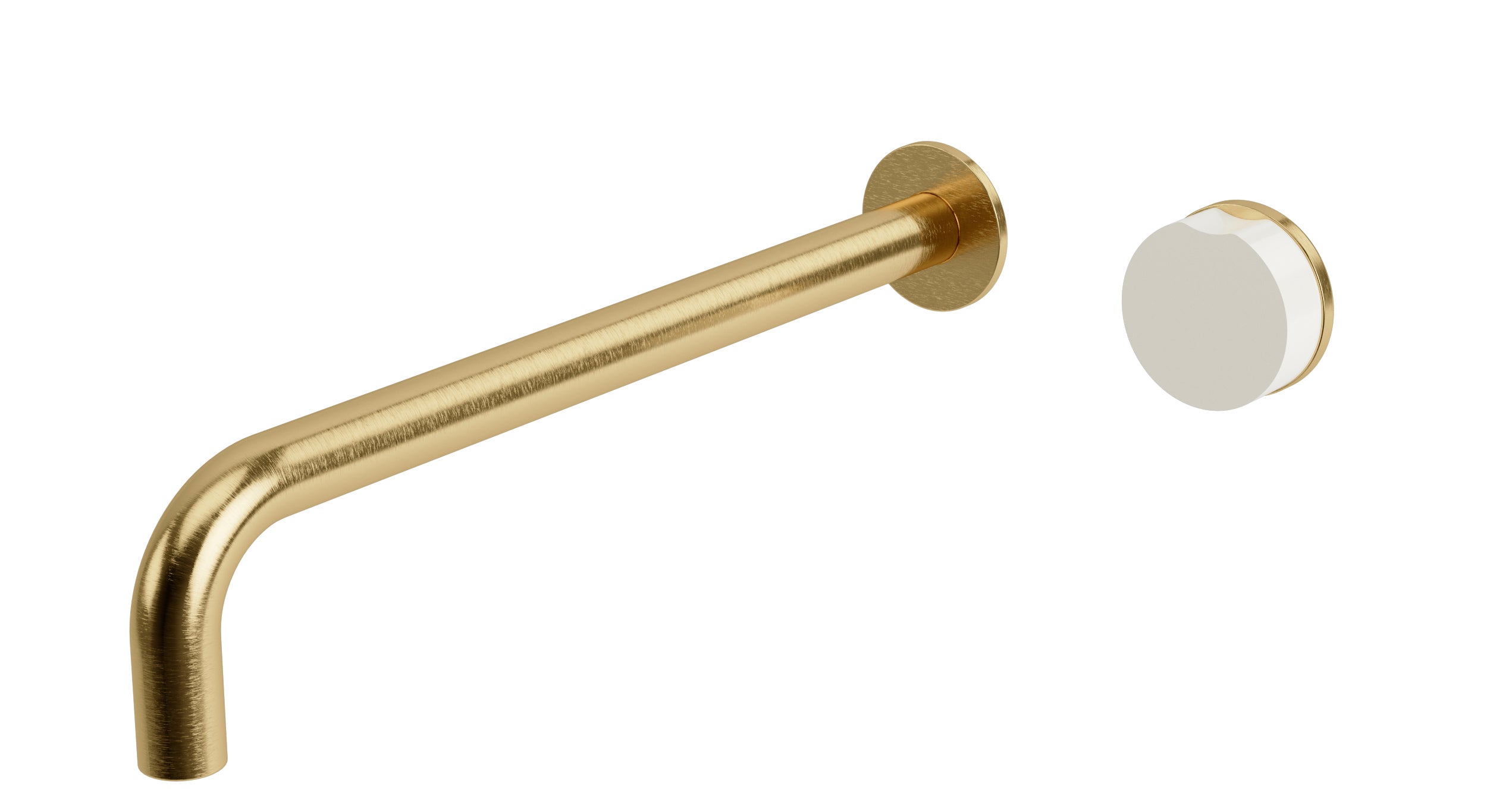 Foundry One Handle Wall Mount 12" Lavatory Faucet with Groove Ceramic Knob Handle in Satin Brass