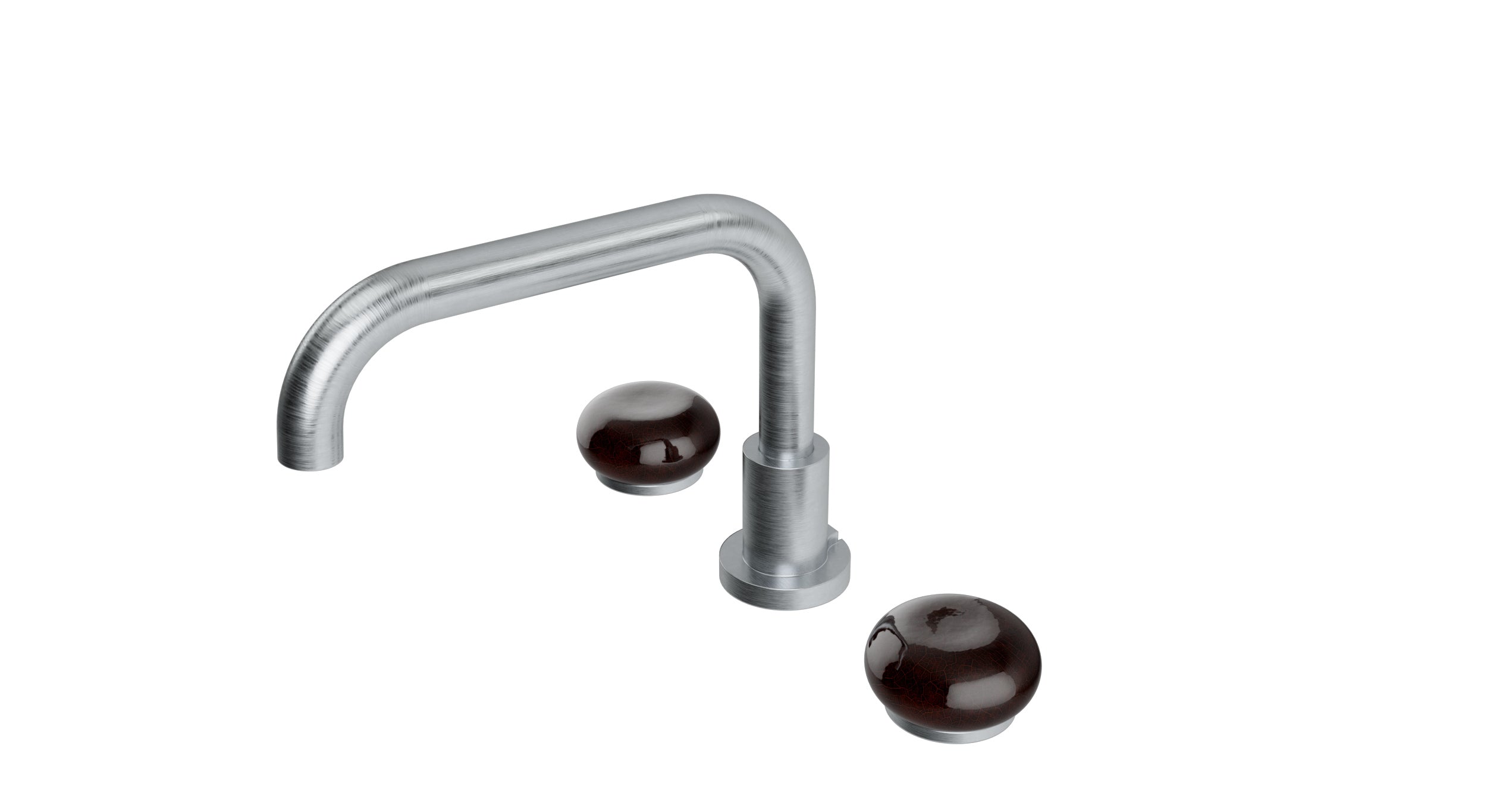 Foundry Two Handle Deck Mount Squaretop Bath Trim with Pebble Ceramic Knob Handles in Satin Chrome