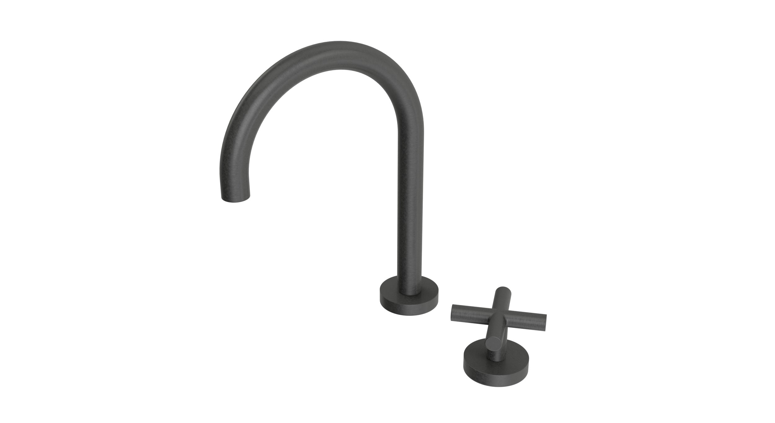 Contour One Handle Deck Mount Gooseneck Lavatory Faucet with Soft Cross Handle in Blackened Nickel