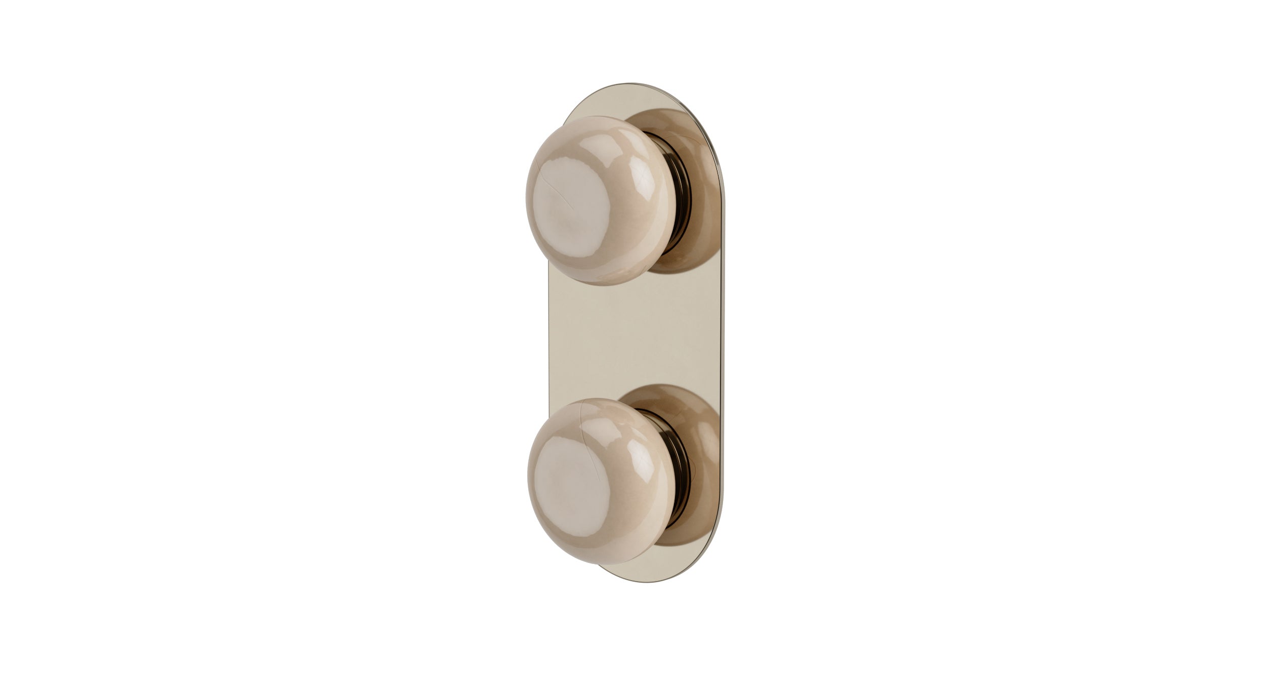 Foundry Two Handle Wall Mount Shower Trim with Pebble Ceramic Knob Handles in Polished Nickel