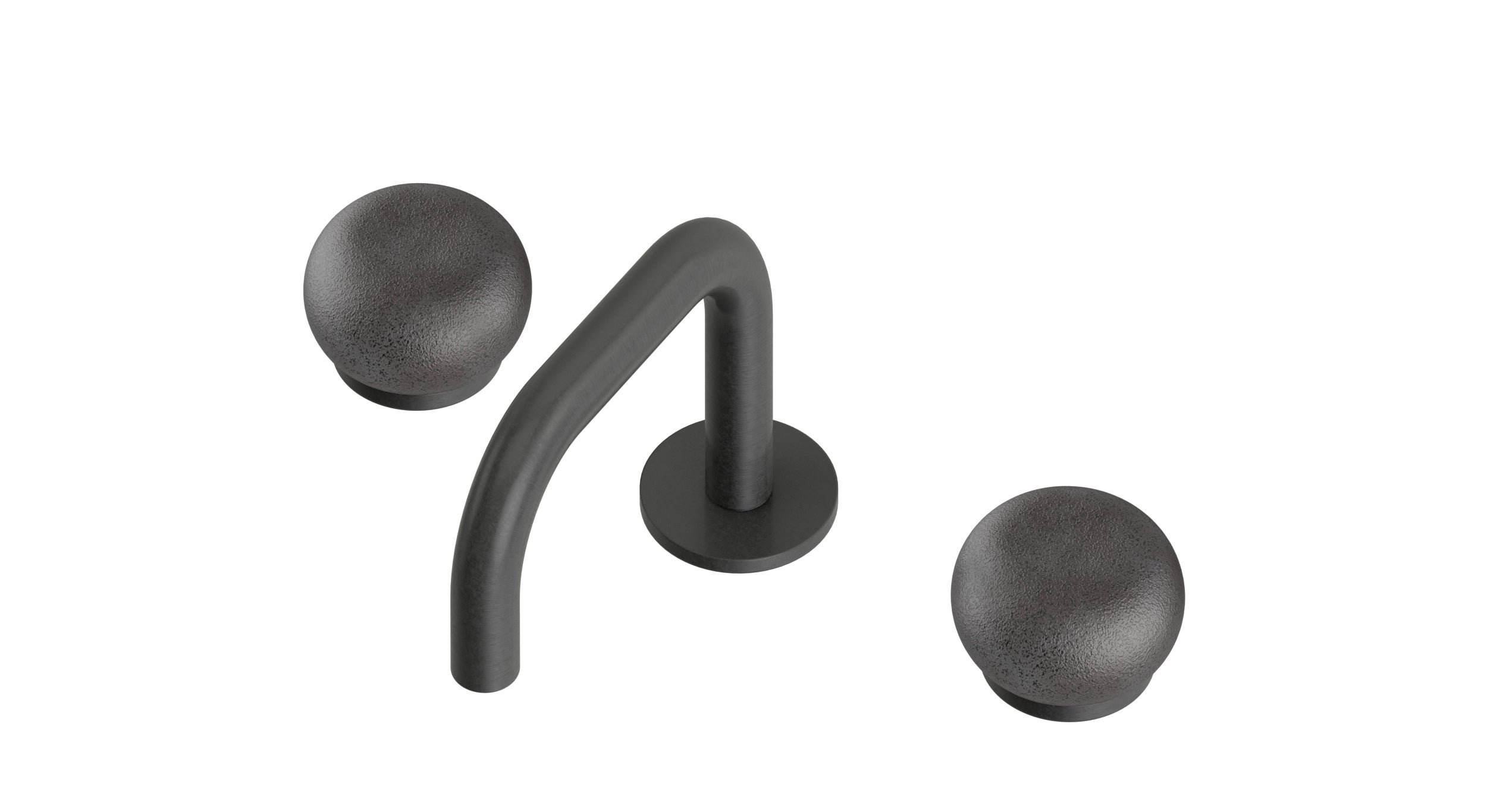 Foundry Two Handle Deck Mount Squaretop Lavatory Faucet with Pebble Ceramic Knob Handles in Blackened Nickel