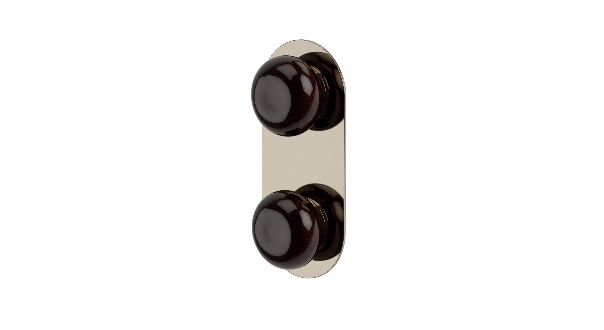 Foundry Two Handle Wall Mount Shower Trim with Pebble Ceramic Knob Handles in Polished Nickel