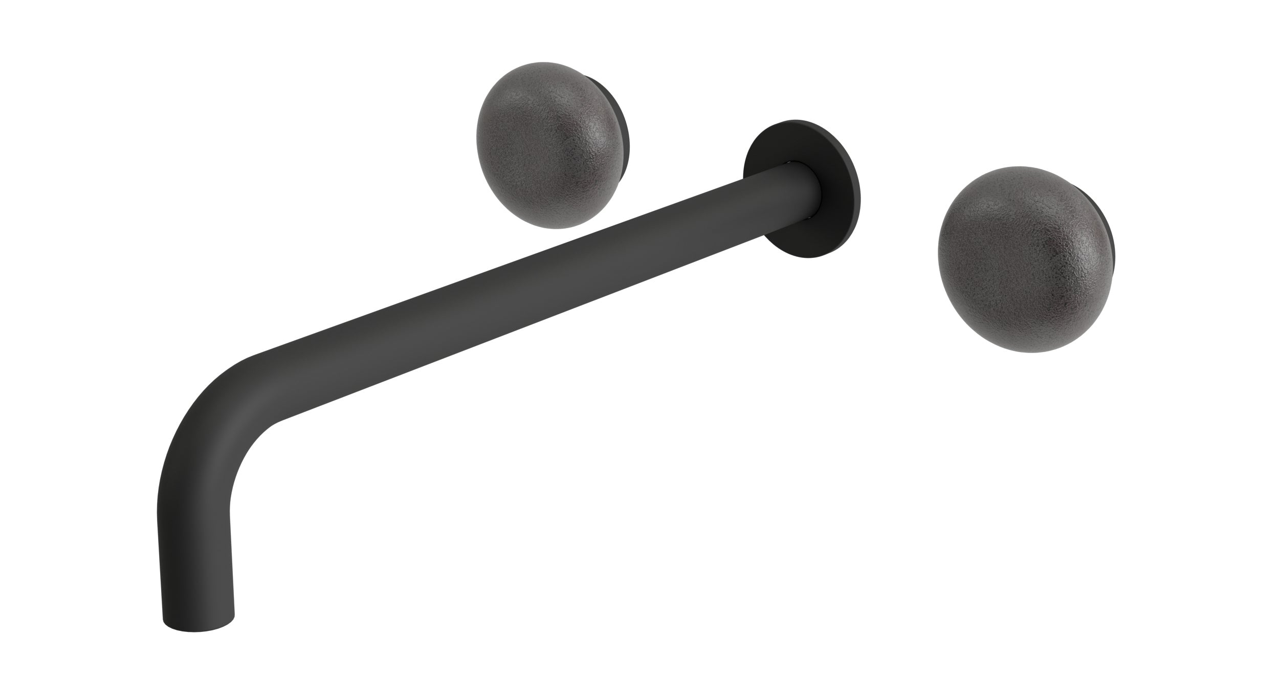 Foundry Two Handle Wall Mount 12" Lavatory Faucet with Pebble Ceramic Knob Handles in Matte Black