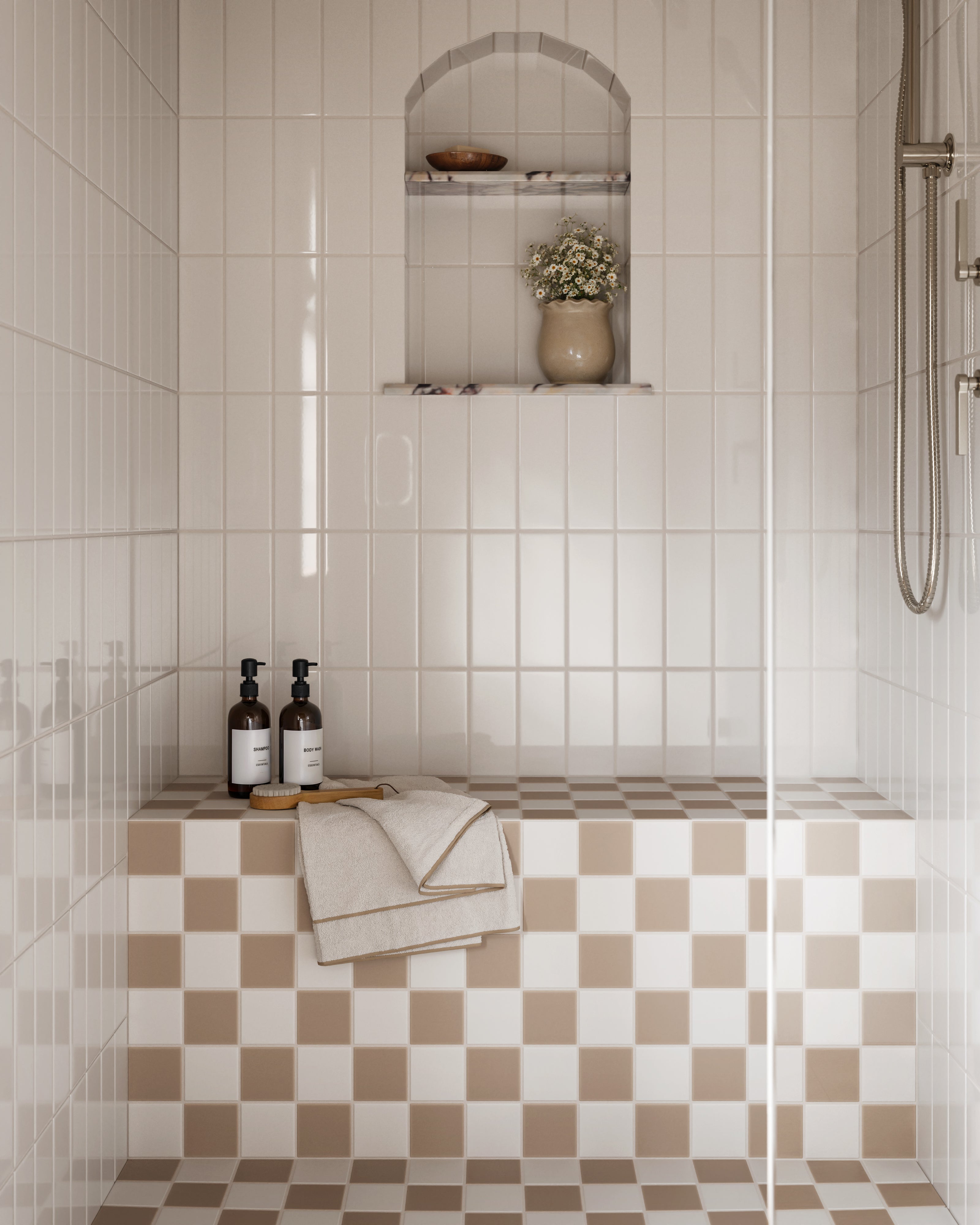 3x3 Checkerboard Sheeted Original Ceramic Tile in Calcite Matte & Sweet Pea Matte
