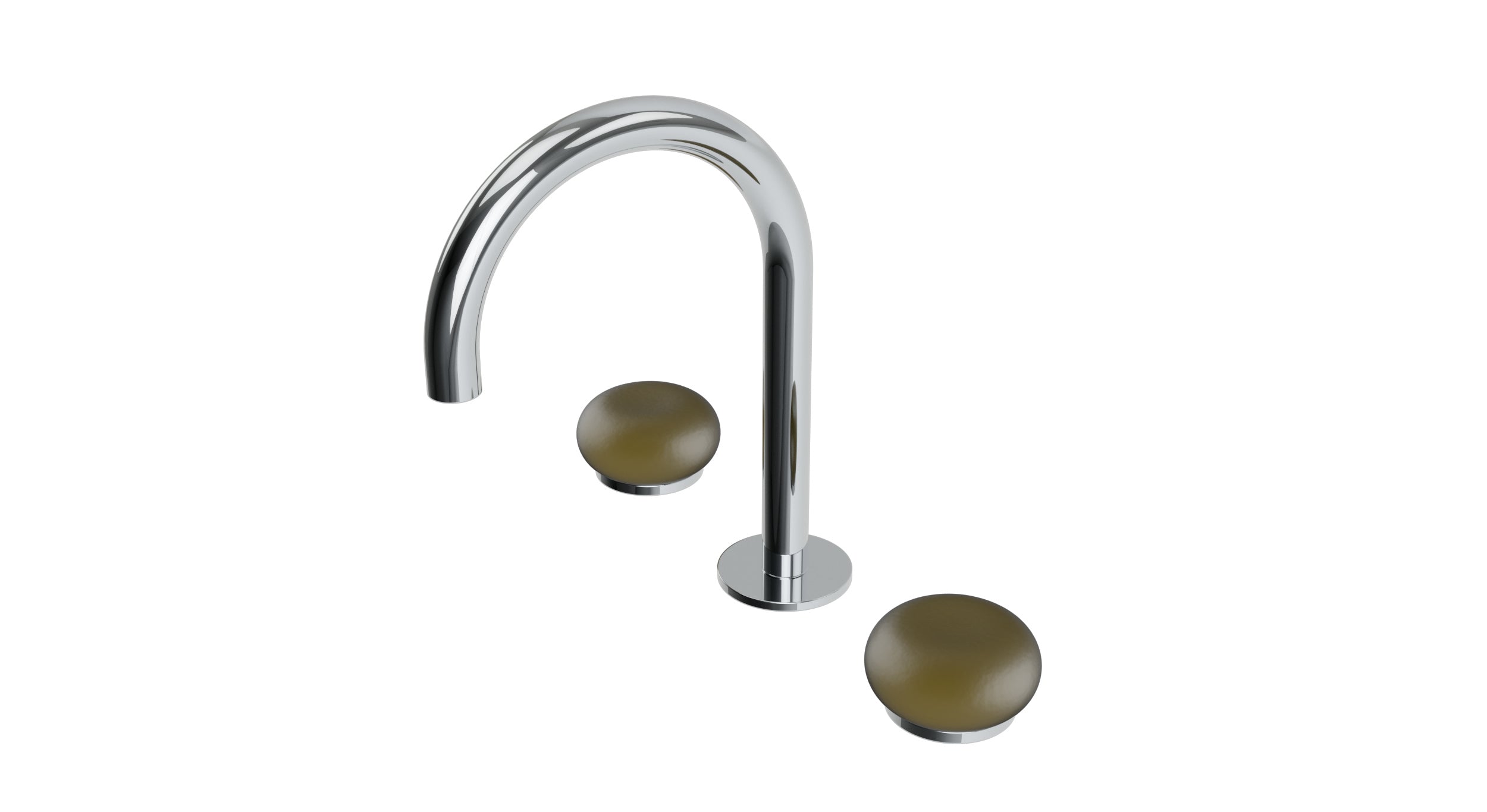 Foundry Two Handle Deck Mount Gooseneck Lavatory Faucet with Pebble Ceramic Knob Handles in Polished Chrome