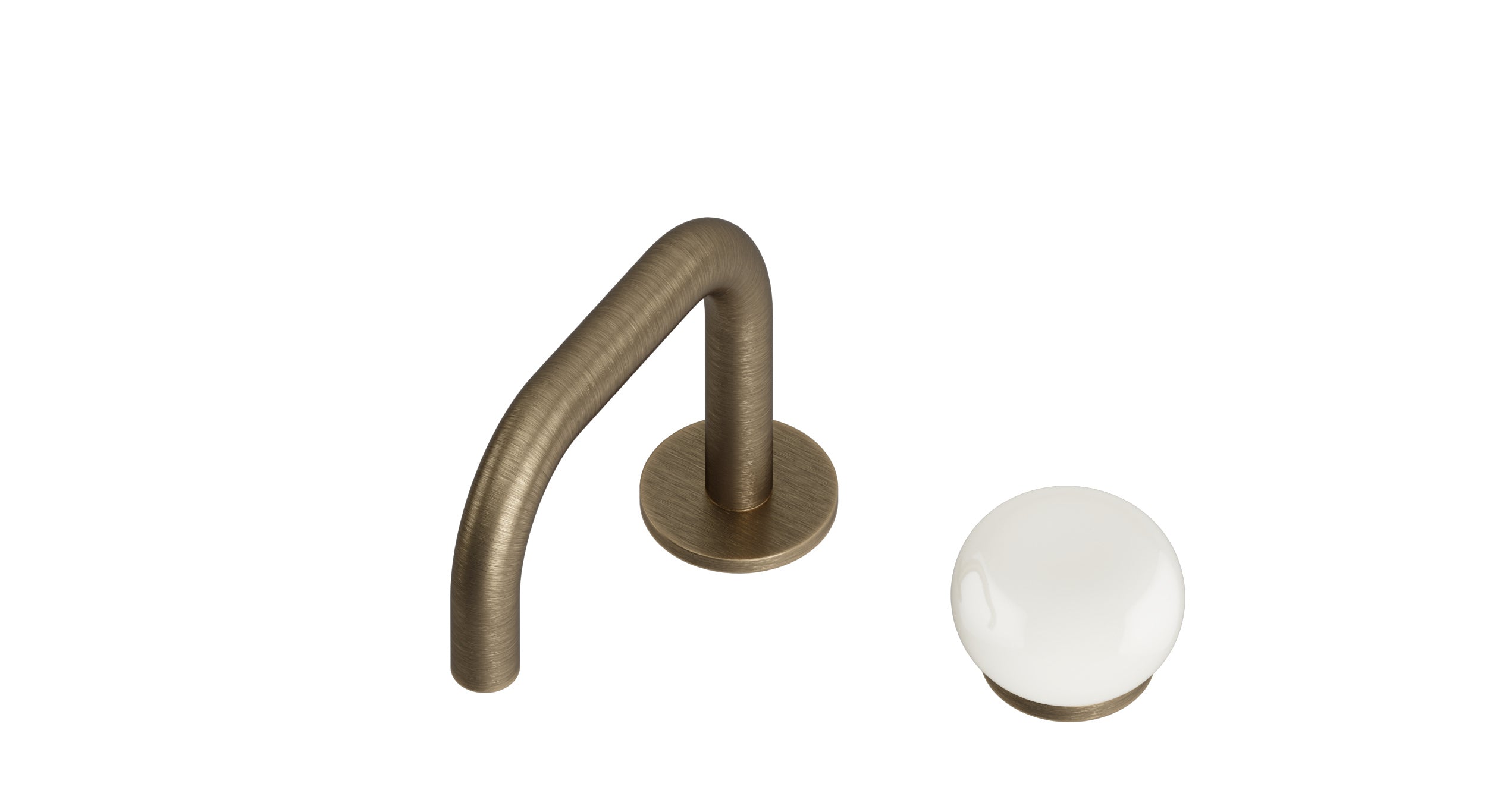 Foundry One Handle Deck Mount Squaretop Lavatory Faucet with Pebble Ceramic Knob Handle in Antique Brass