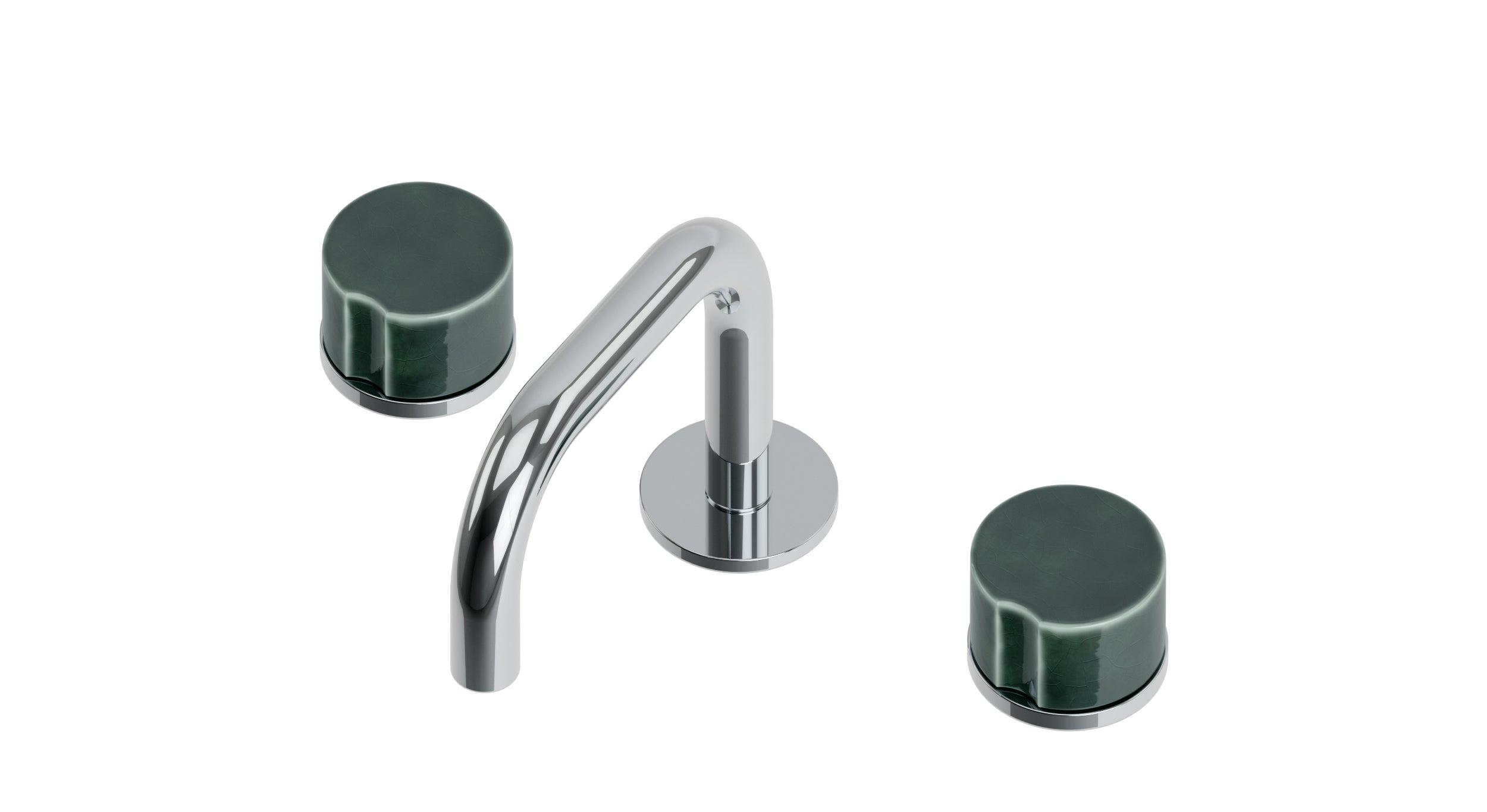 Foundry Two Handle Deck Mount Squaretop Lavatory Faucet with Groove Ceramic Knob Handles in Polished Chrome