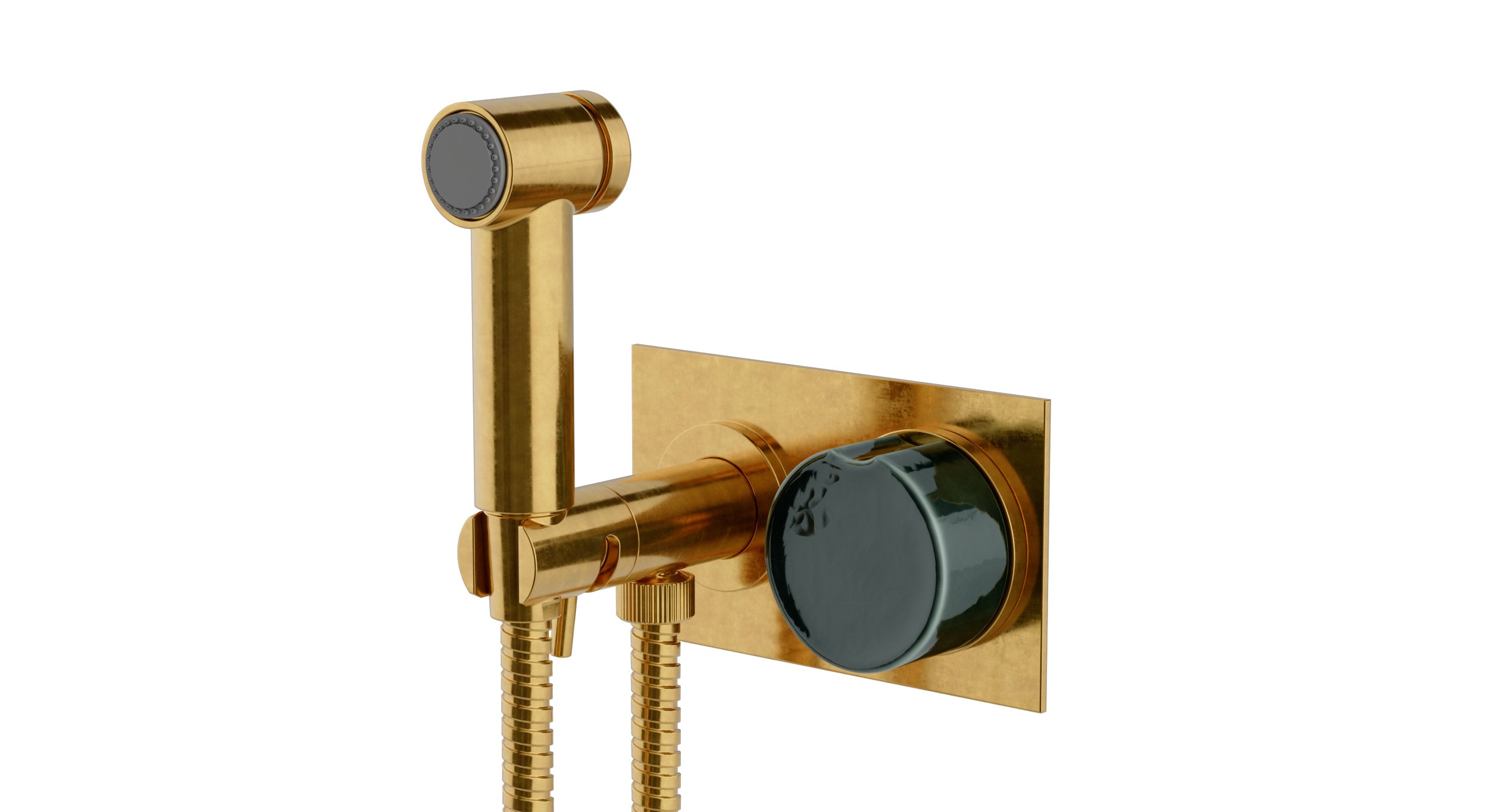Foundry One Handle Wall Mount Bidet Trim with Groove Ceramic Knob Handle in French Brass