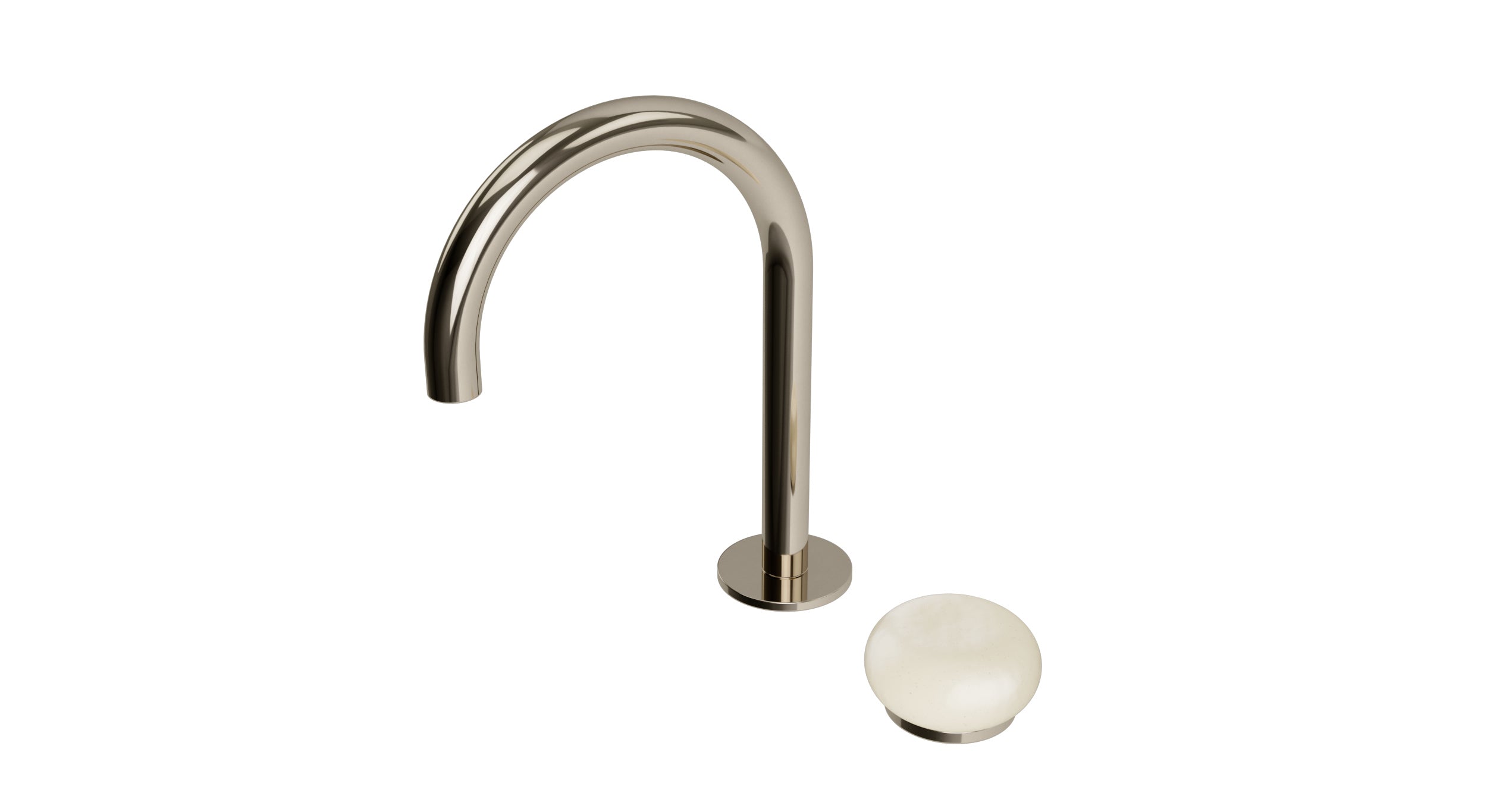 Foundry One Handle Deck Mount Gooseneck Lavatory Faucet with Pebble Ceramic Knob Handle in Polished Nickel