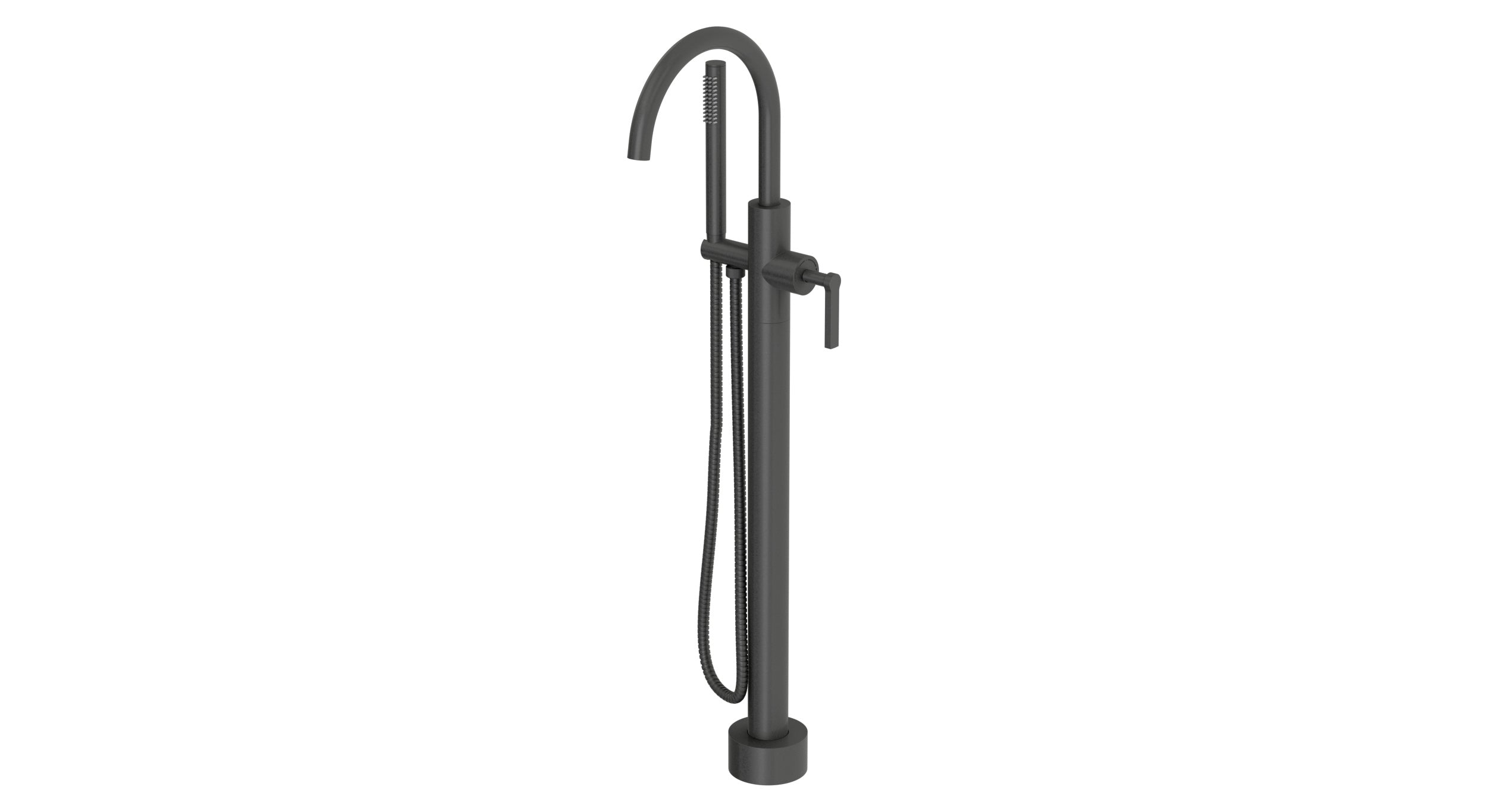 Flatiron One Handle Floor Mount Gooseneck Bath Trim with Hand Shower and Linear Lever Handle in Blackened Nickel