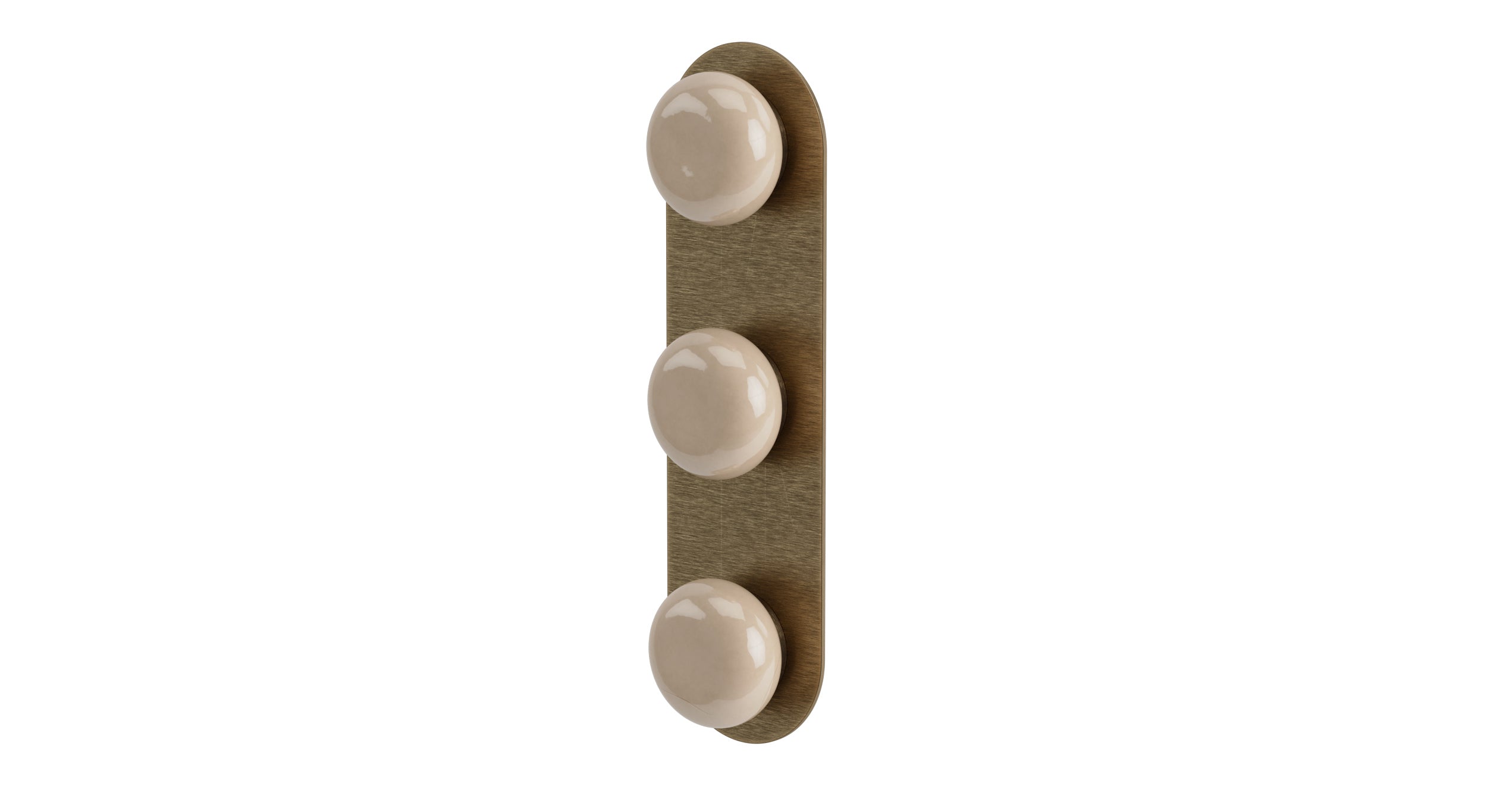Foundry Three Handle Wall Mount Shower Trim with Pebble Ceramic Knob Handles in Antique Brass