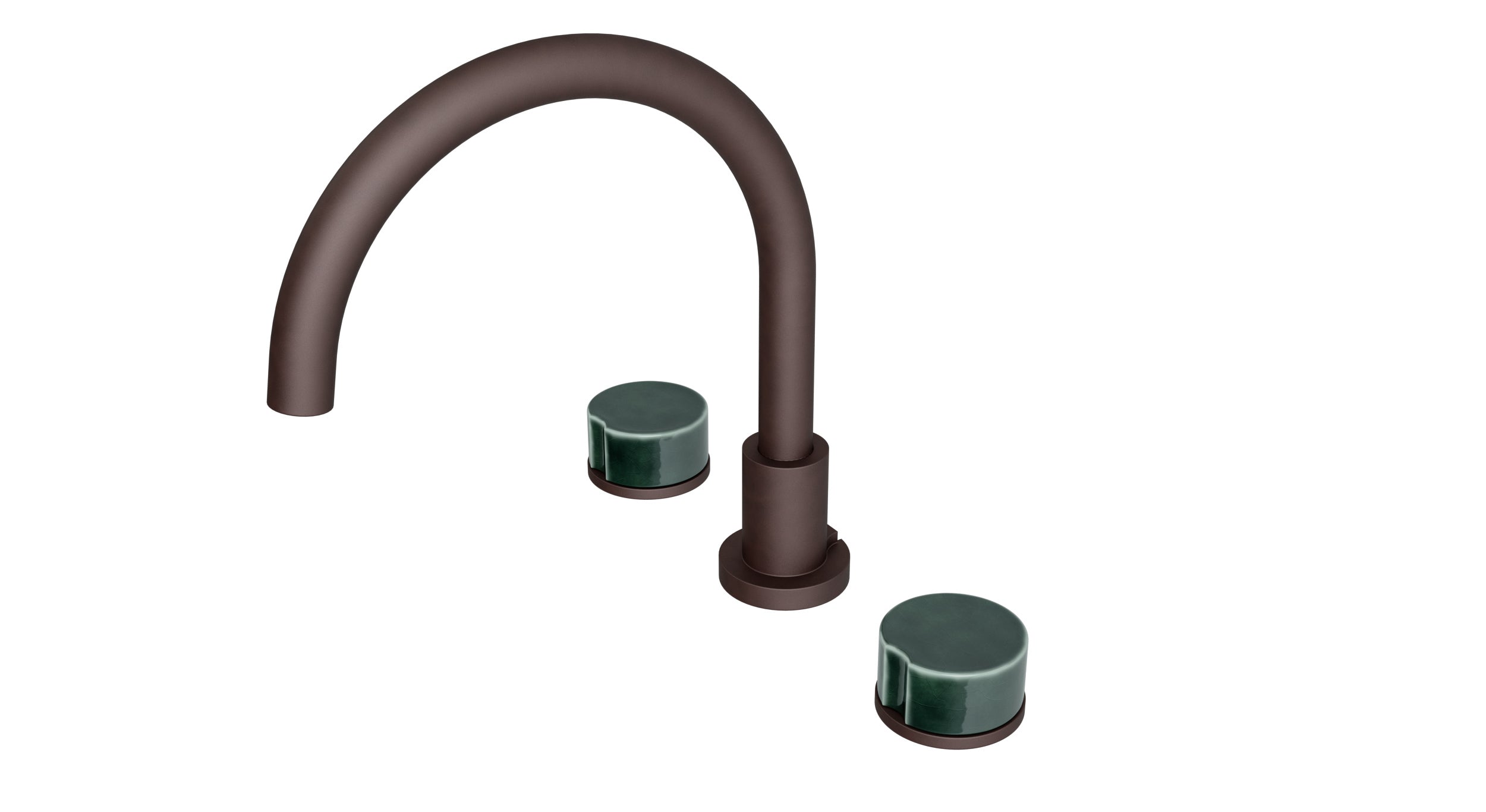 Foundry Two Handle Deck Mount Gooseneck Bath Trim with Groove Ceramic Knob Handles in Architectural Copper