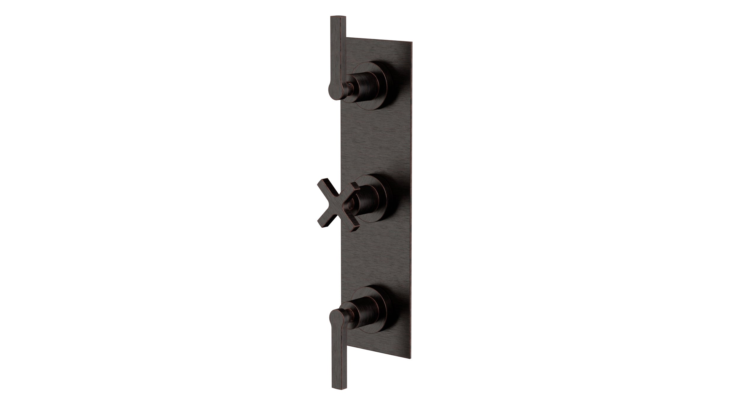 Flatiron Three Handle Wall Mount Shower Trim with Linear Cross/Linear Lever Handles in Antique Bronze