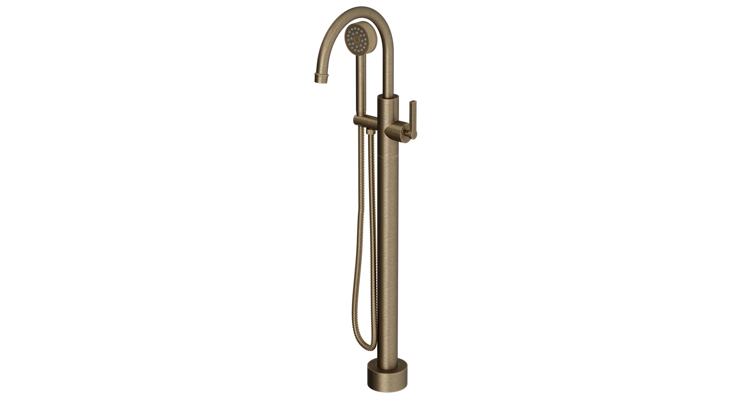 Emerson One Handle Floor Mount Gooseneck Bath Trim with Hand Shower and Classic Lever Handle in Antique Brass