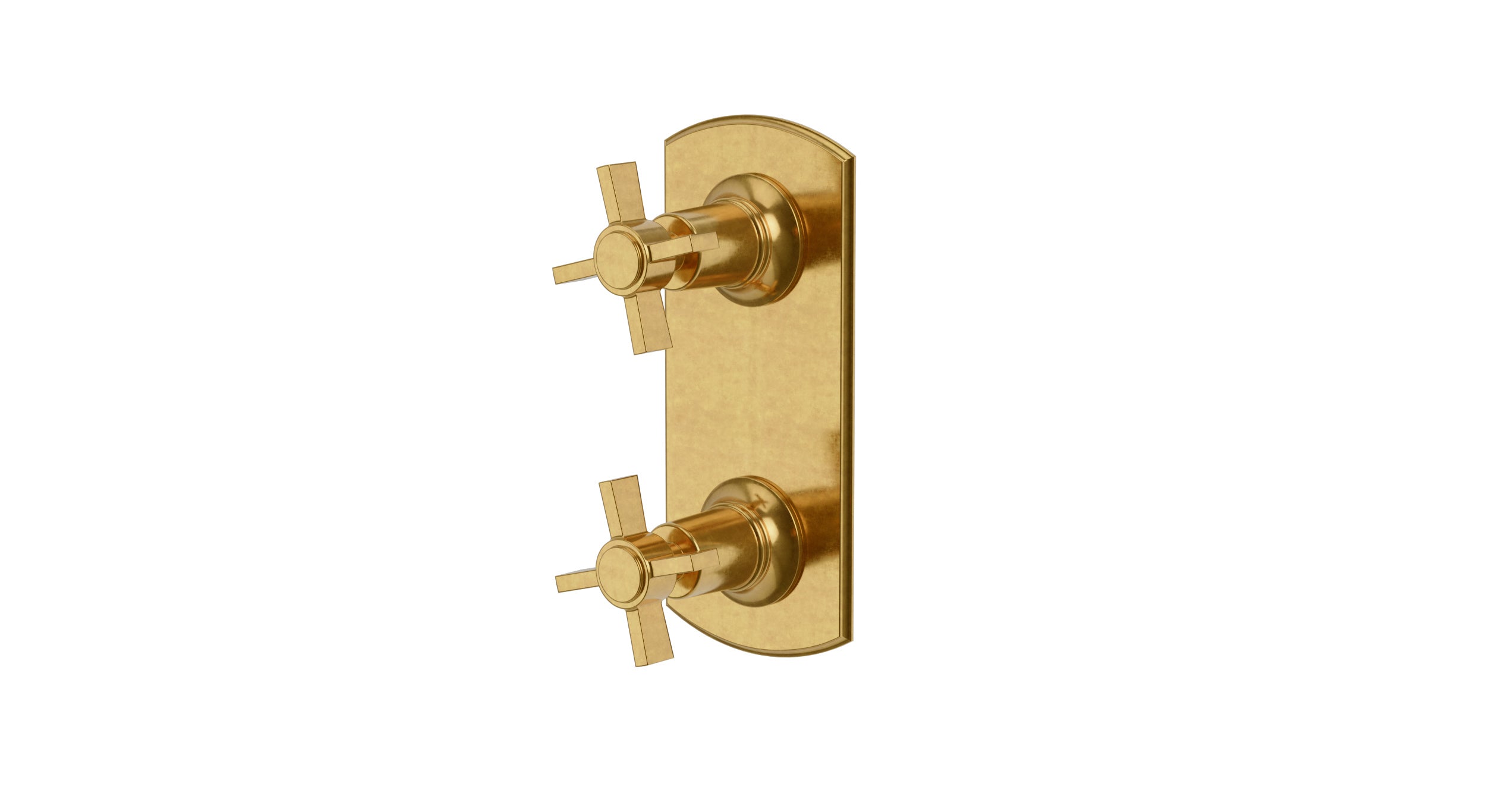 Emerson Two Handle Wall Mount Shower Trim with Defined Cross Handles in French Brass