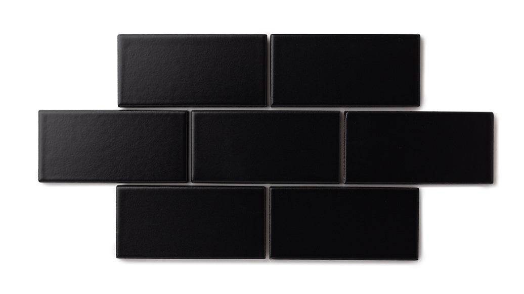 3x3 Straight Set Sheeted Natural Press Ceramic Mosaic Tile in Bone Black Matte