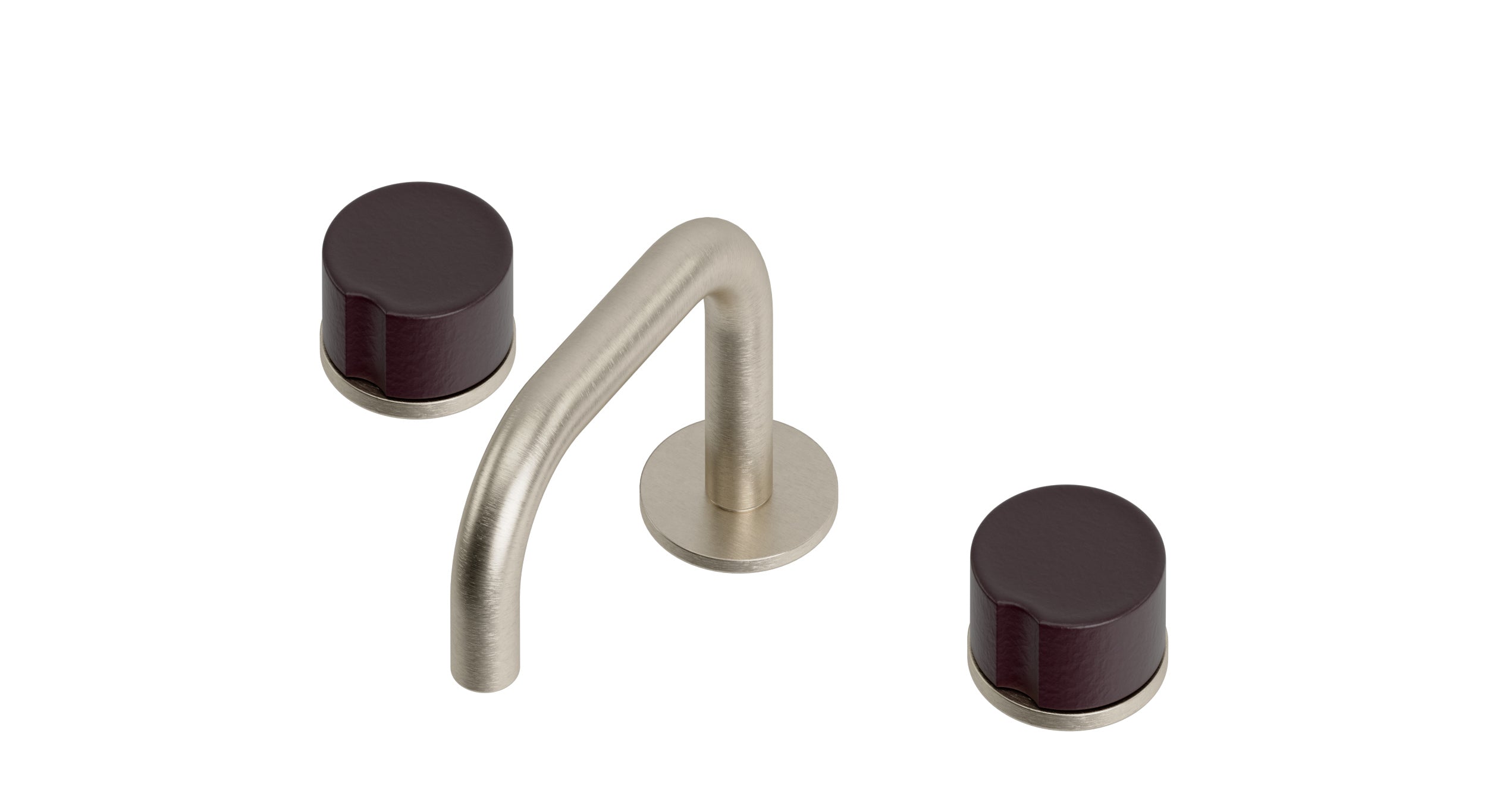 Foundry Two Handle Deck Mount Squaretop Lavatory Faucet with Groove Ceramic Knob Handles in Satin Nickel