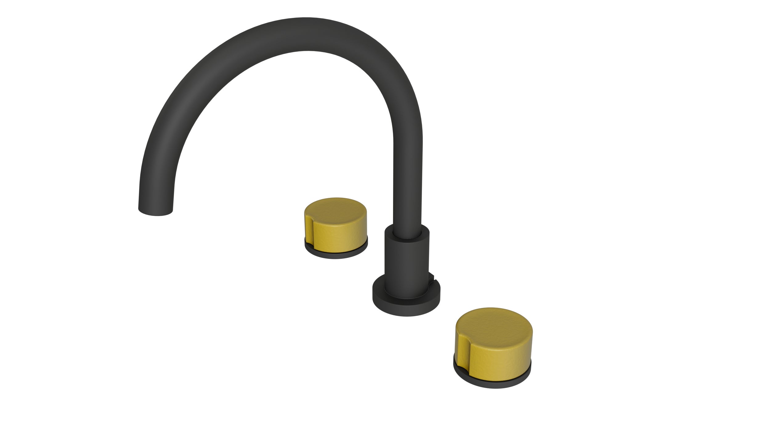 Foundry Two Handle Deck Mount Gooseneck Bath Trim with Groove Ceramic Knob Handles in Matte Black