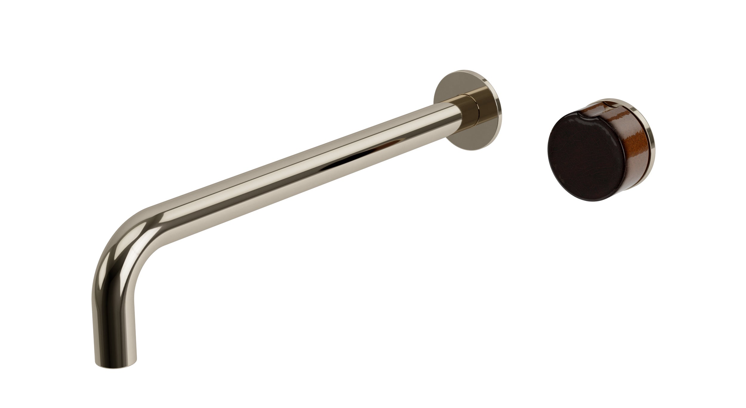 Foundry One Handle Wall Mount 12" Lavatory Faucet with Pebble Ceramic Knob Handle in Polished Nickel