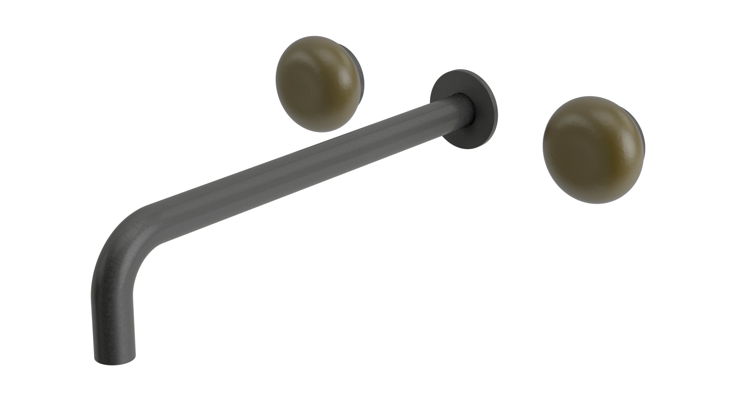 Foundry Two Handle Wall Mount 12" Lavatory Faucet with Pebble Ceramic Knob Handles in Blackened Nickel