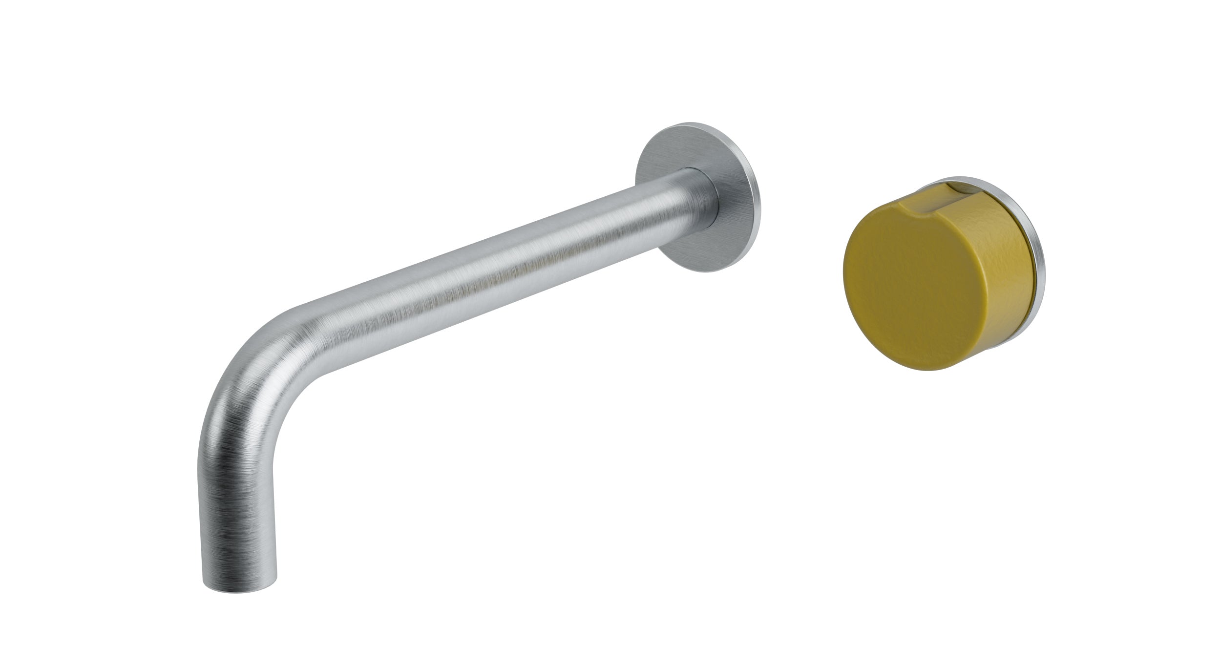 Foundry One Handle Wall Mount 7.5" Lavatory Faucet with Groove Ceramic Knob Handle in Satin Chrome