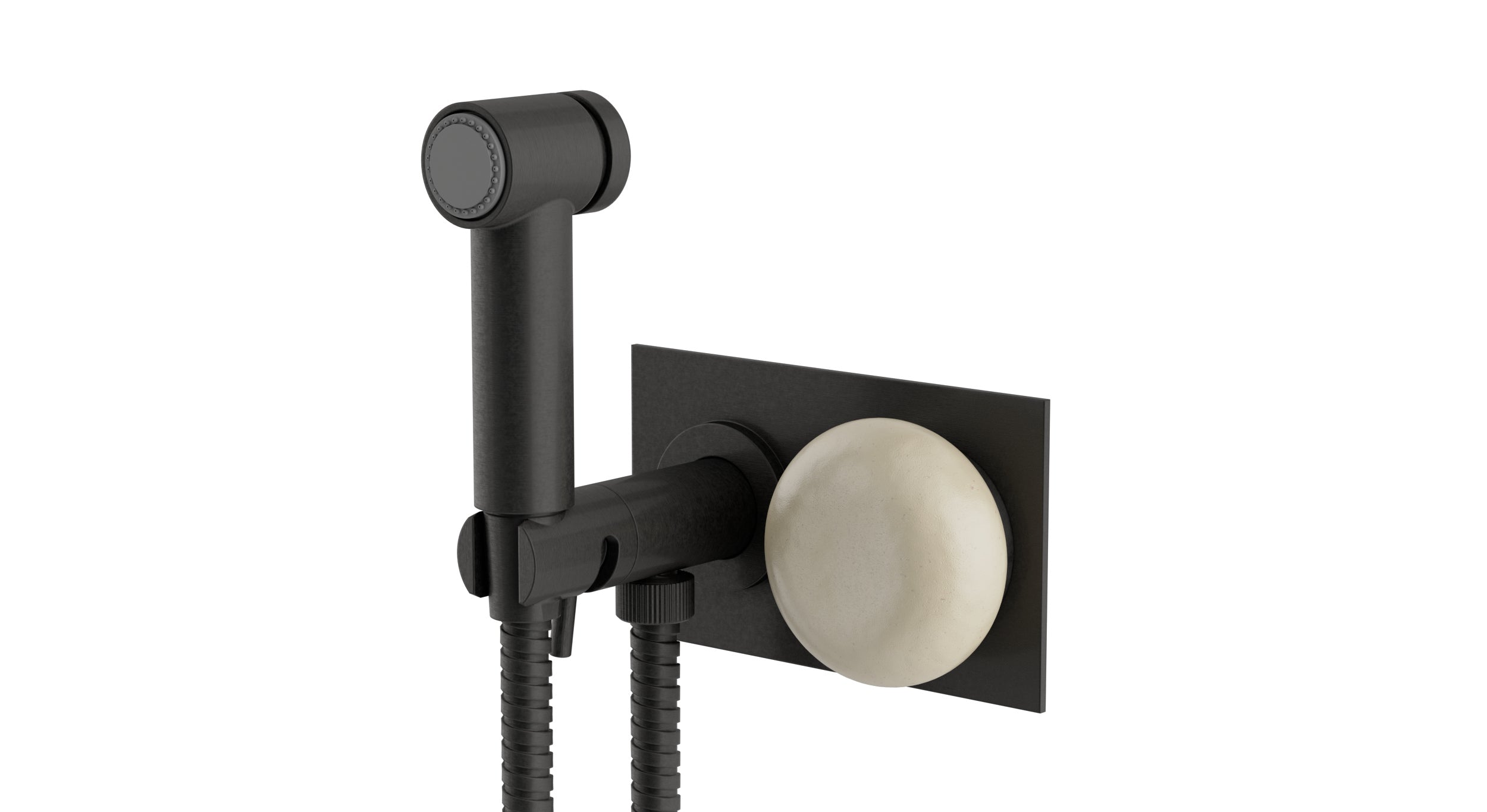 Foundry One Handle Wall Mount Bidet Trim with Pebble Ceramic Knob Handle in Blackened Nickel