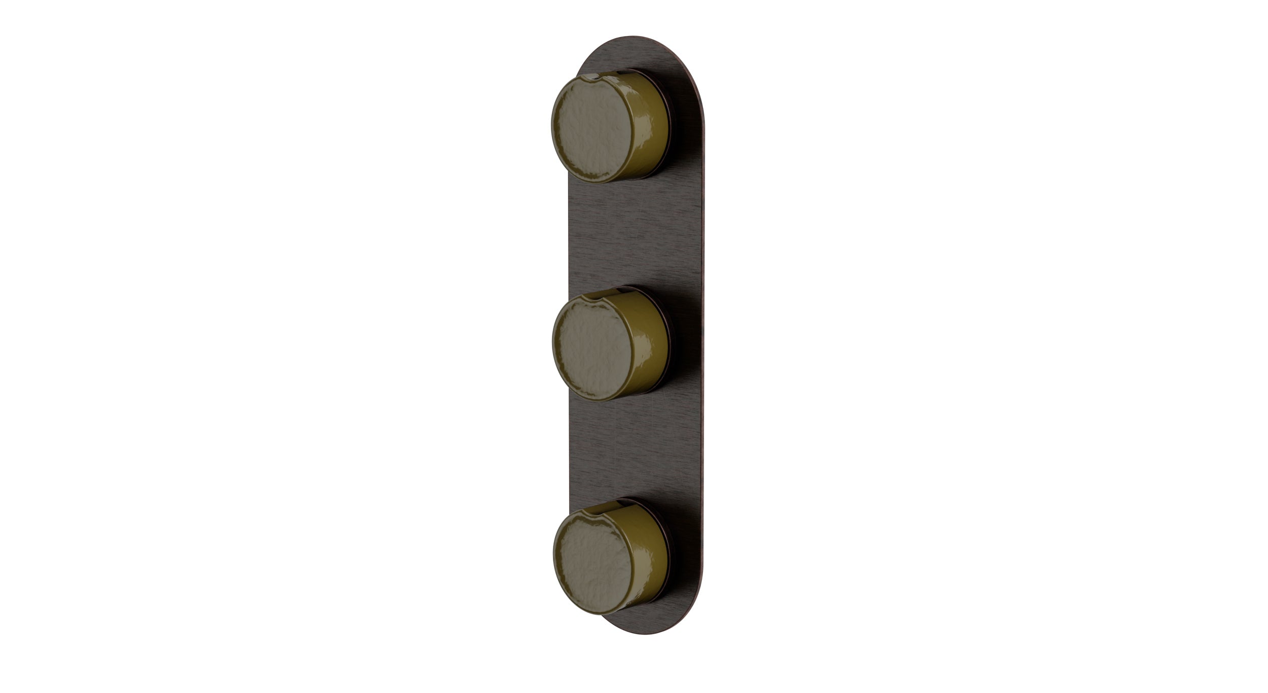 Foundry Three Handle Wall Mount Shower Trim with Groove Ceramic Knob Handles in Antique Bronze