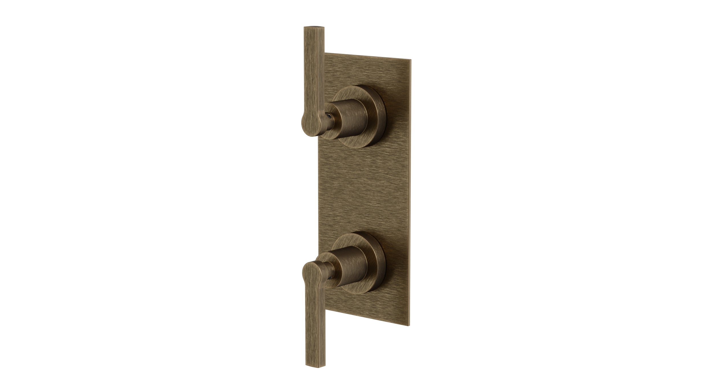 Flatiron Two Handle Wall Mount Shower Trim with Linear Lever Handles in Antique Brass