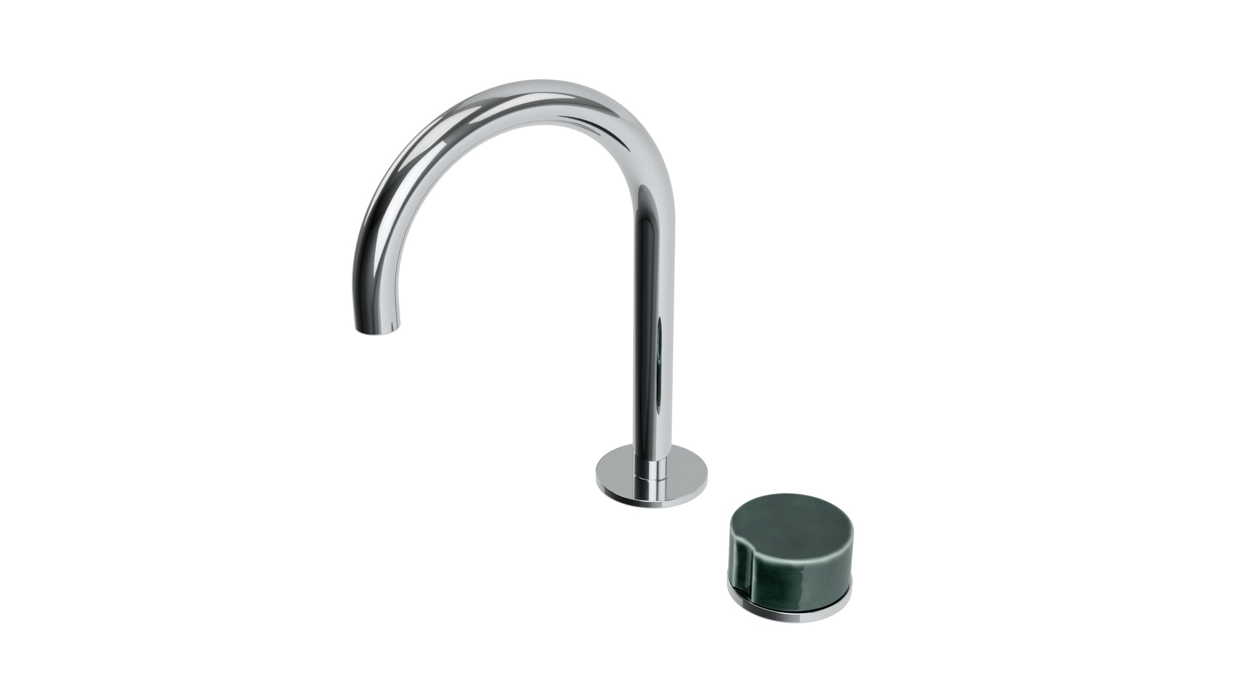 Foundry One Handle Deck Mount Gooseneck Lavatory Faucet with Groove Ceramic Knob Handle in Polished Chrome