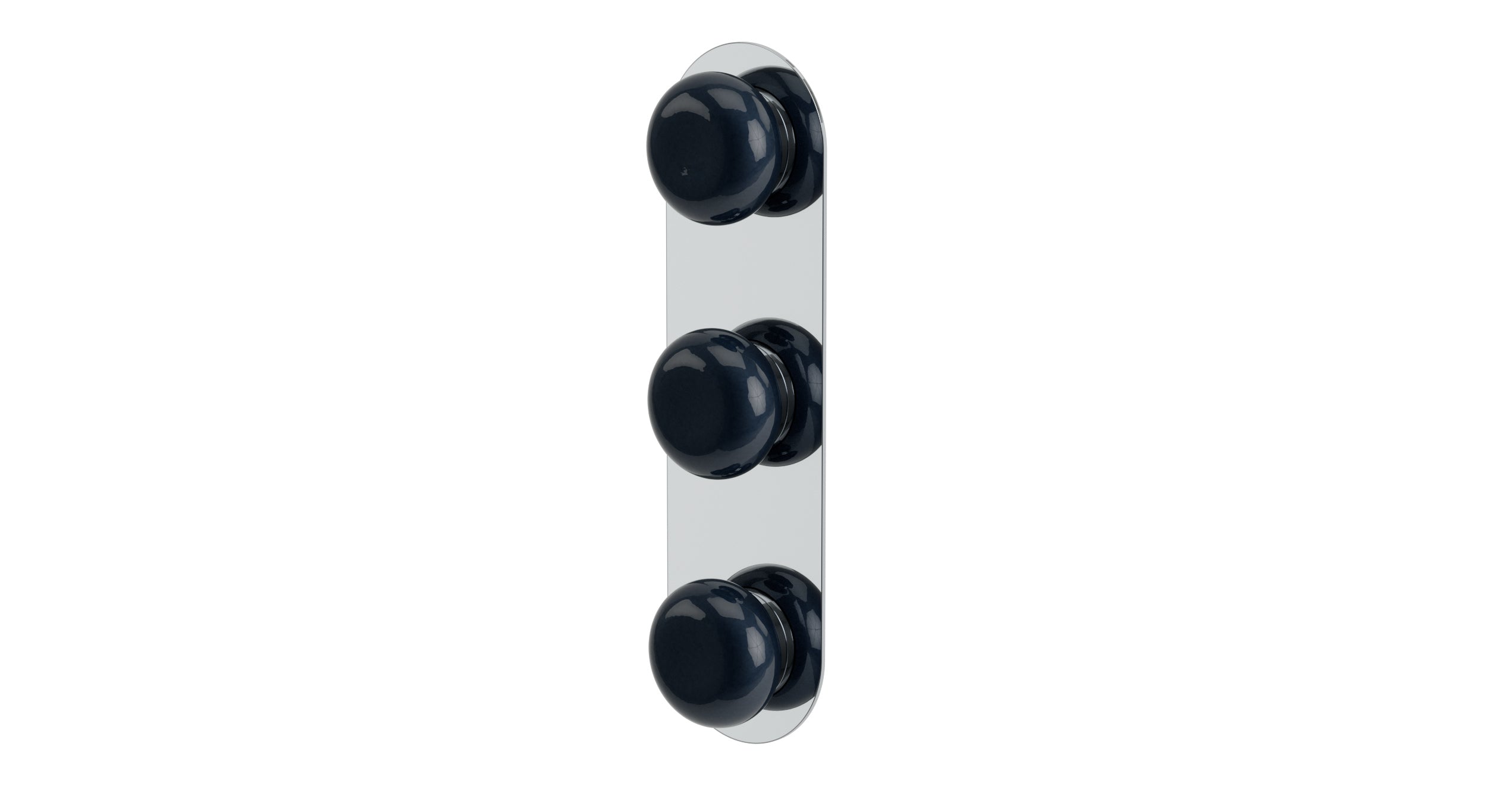 Foundry Three Handle Wall Mount Shower Trim with Pebble Ceramic Knob Handles in Polished Chrome