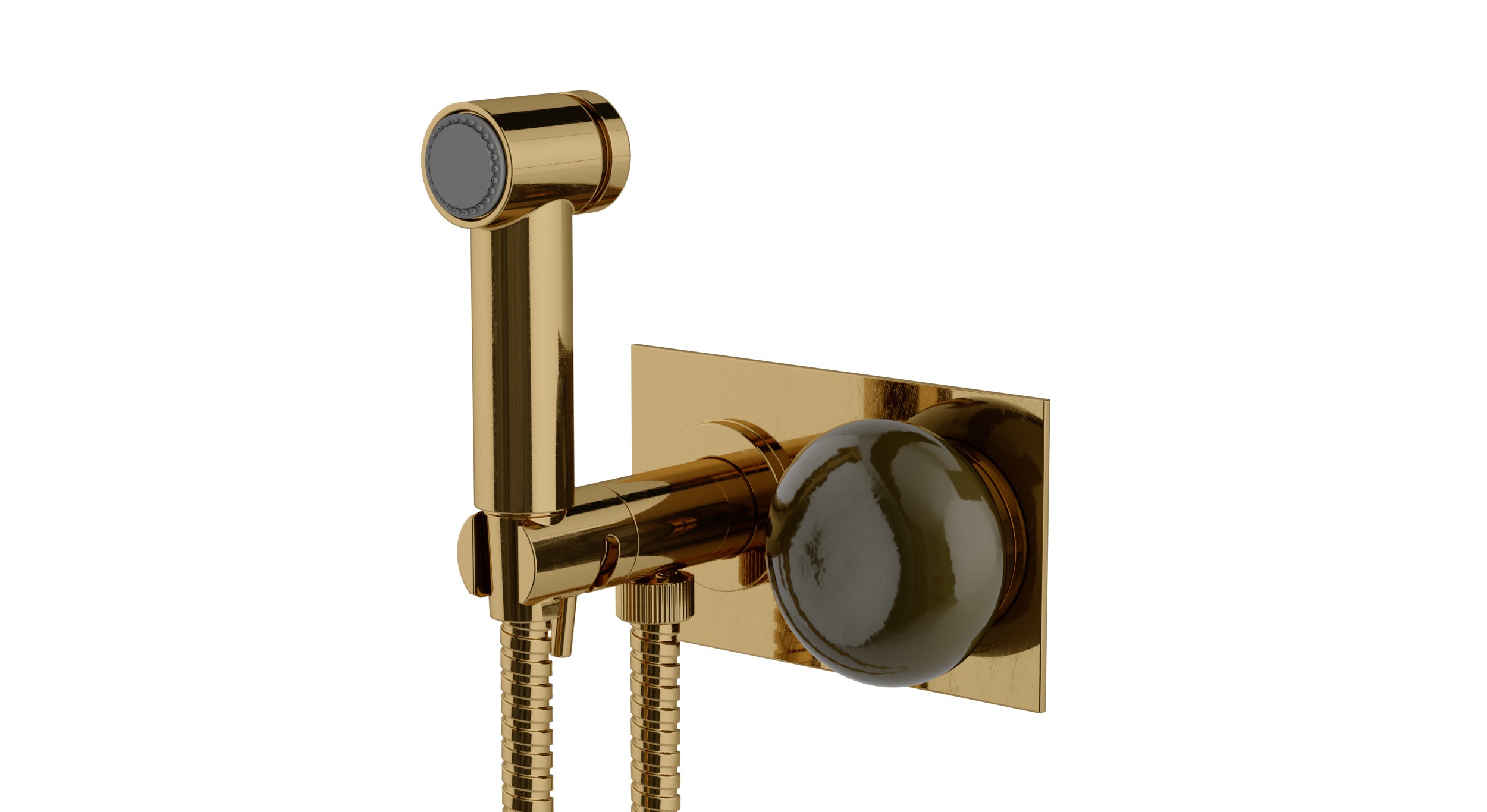 Foundry One Handle Wall Mount Bidet Trim with Pebble Ceramic Knob Handle in Uncoated Polished Brass