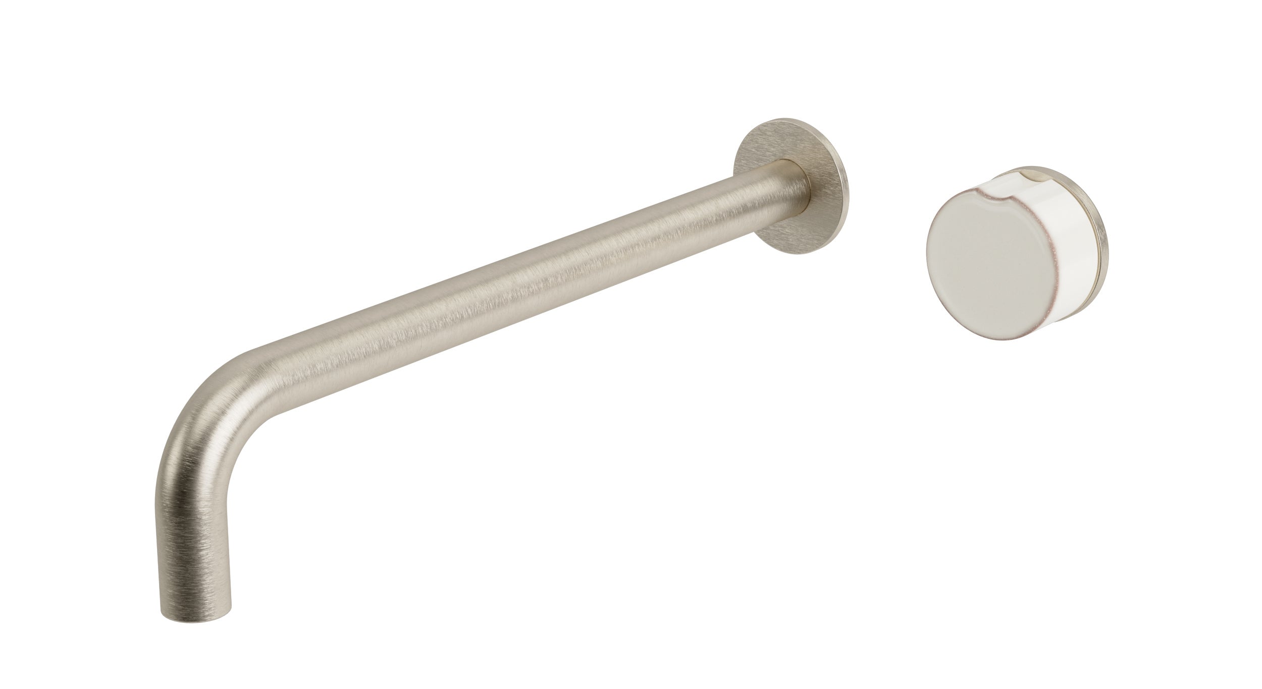 Foundry One Handle Wall Mount 12" Lavatory Faucet with Groove Ceramic Knob Handle in Satin Nickel