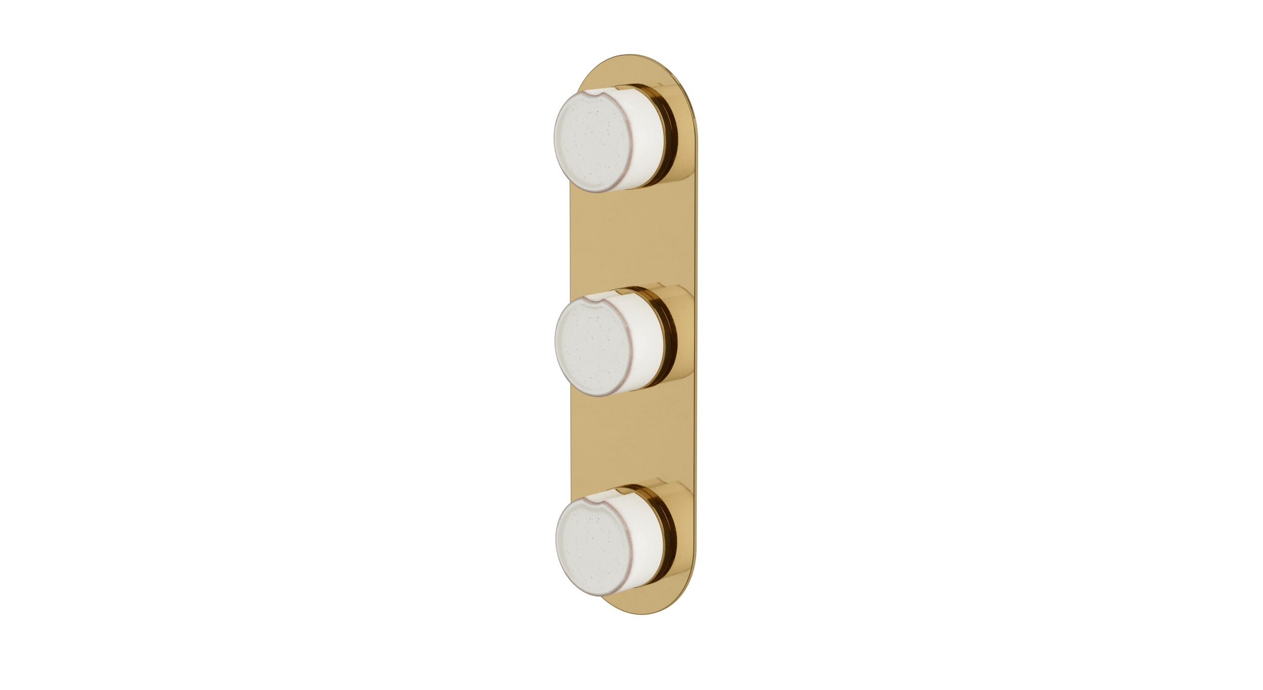Foundry Three Handle Wall Mount Shower Trim with Groove Ceramic Knob Handles in Uncoated Polished Brass